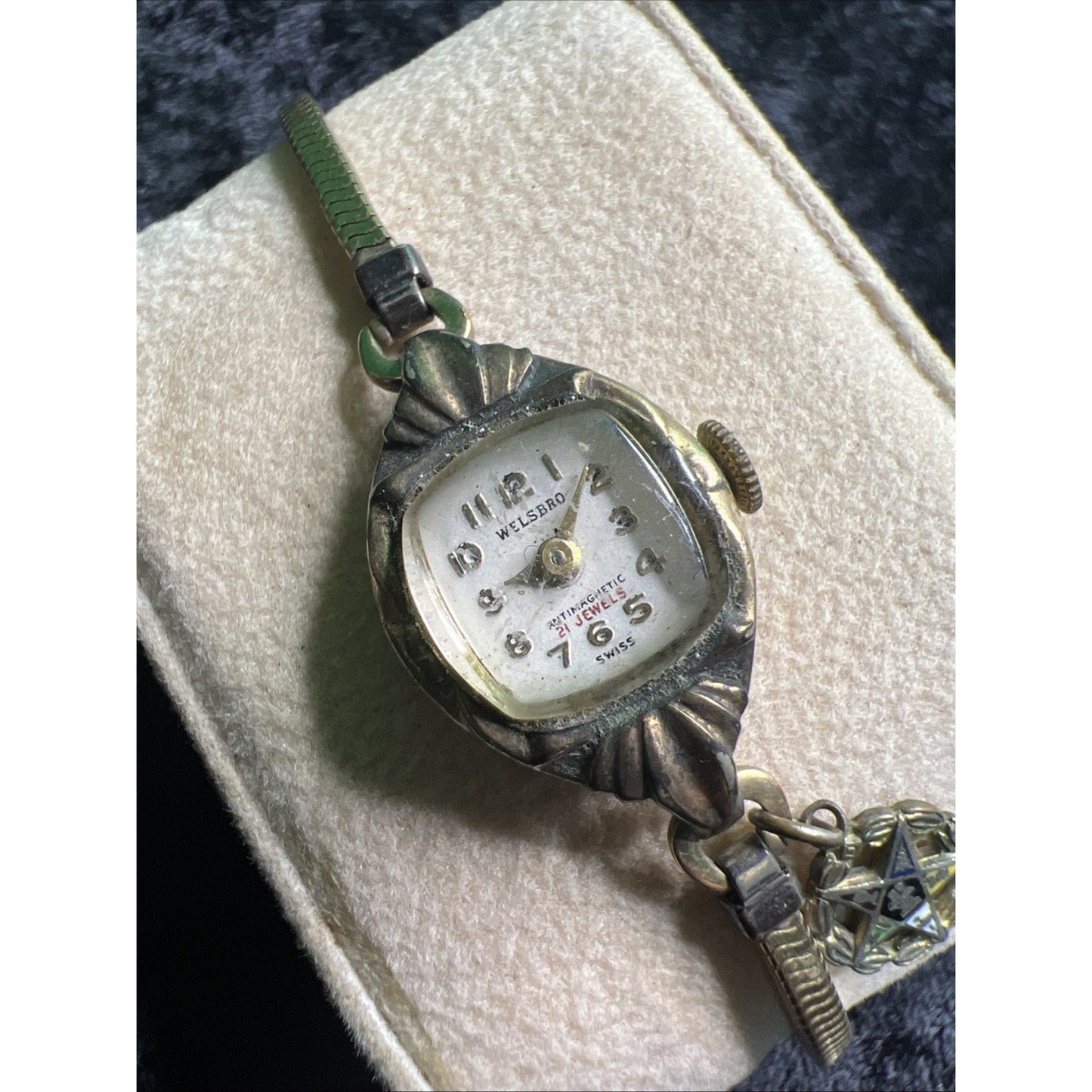 VINTAGE WELSBRO 21 JEWELS SWISS MECHANICAL WOMEN'S WATCH 10K RGF TOP SS BACK