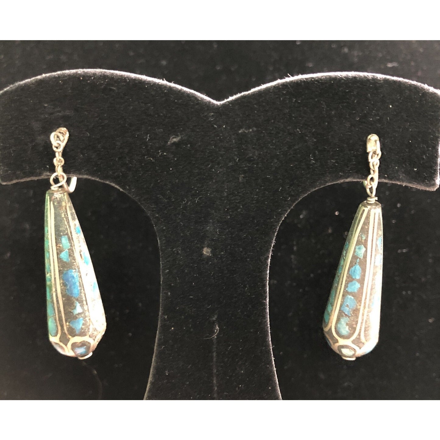 Unique Vintage Screw Back Turquoise Or Lapis Dangle Earrings