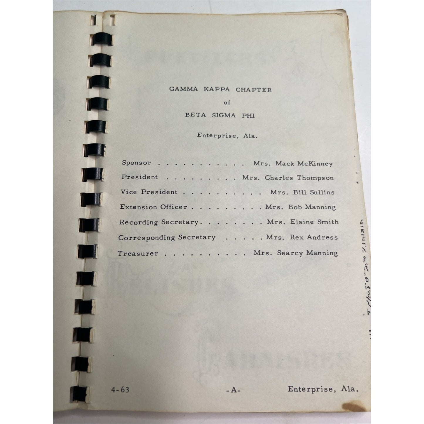 1963 Cookbook Gamma Kappa Chapter Beta Sigma Phi Enterprise Alabama Treasure Rec