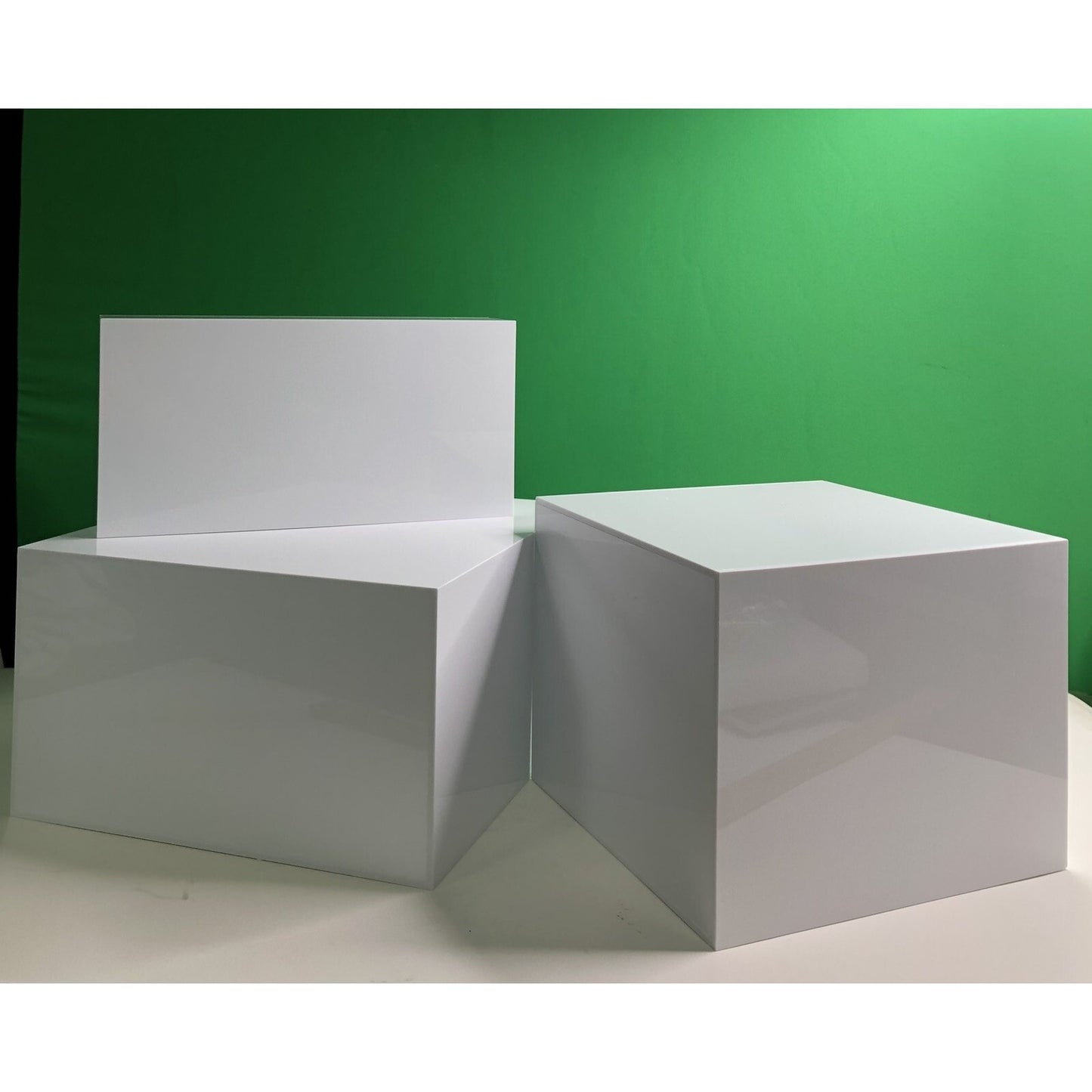 INSIGHT Six Sided ACRYLIC BOX SET Glossy White Store Displays Stands 3 Piece NEW