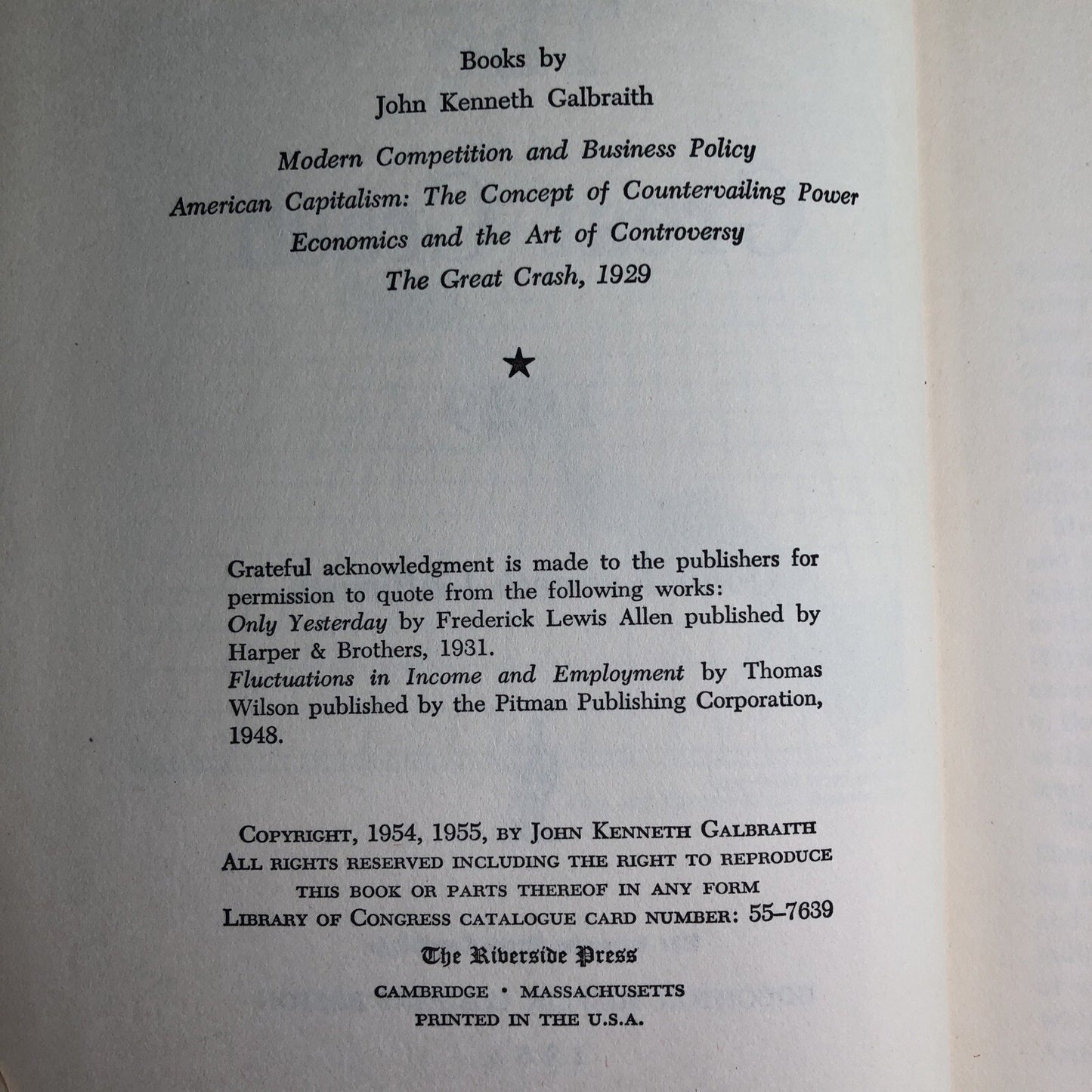 The Great Crash 1929 by John Kenneth Galbraith 1st Edition No DJ Published 1955