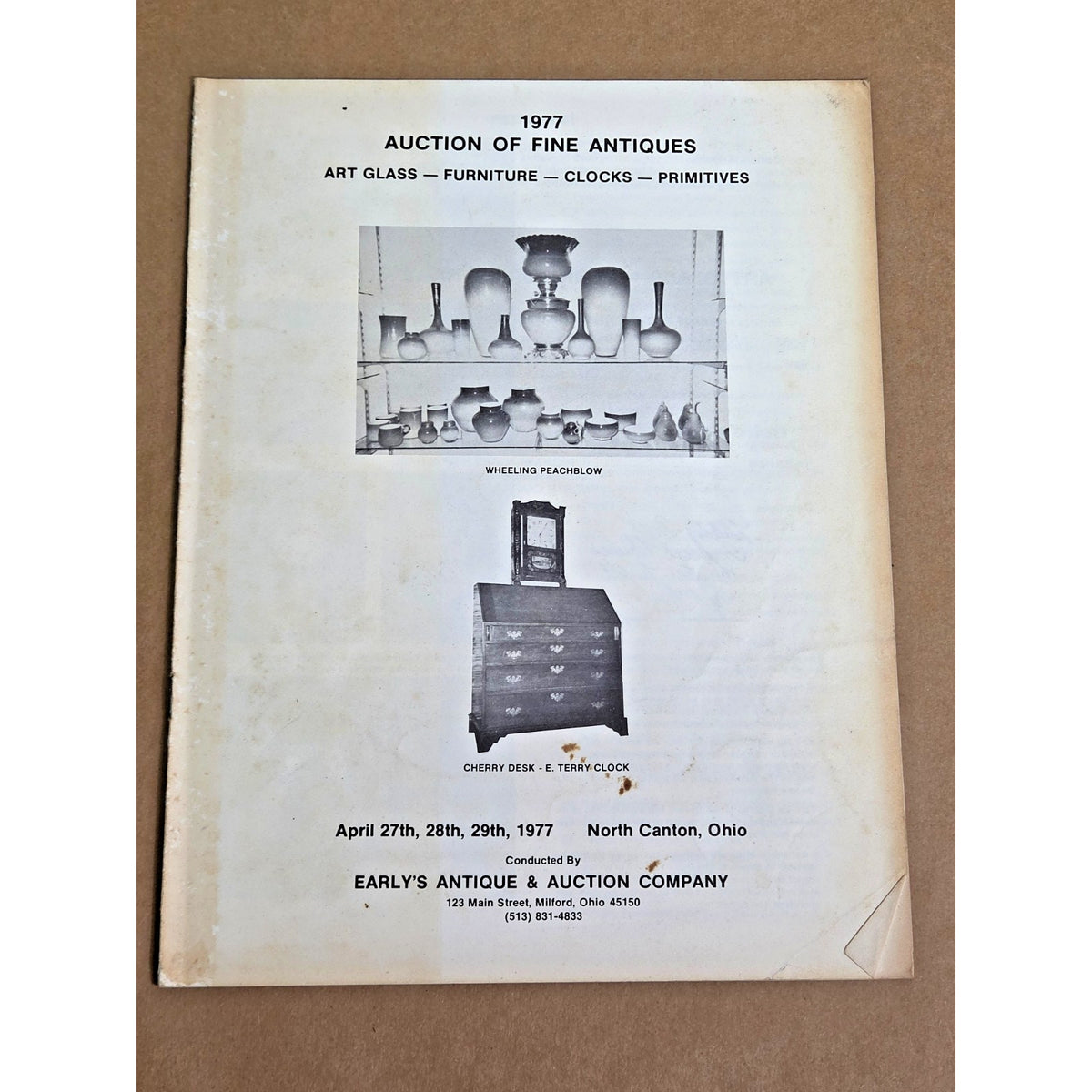 1977 Early’s Antique Auction Catalog - Art Glass & Clocks w/ Realized Prices