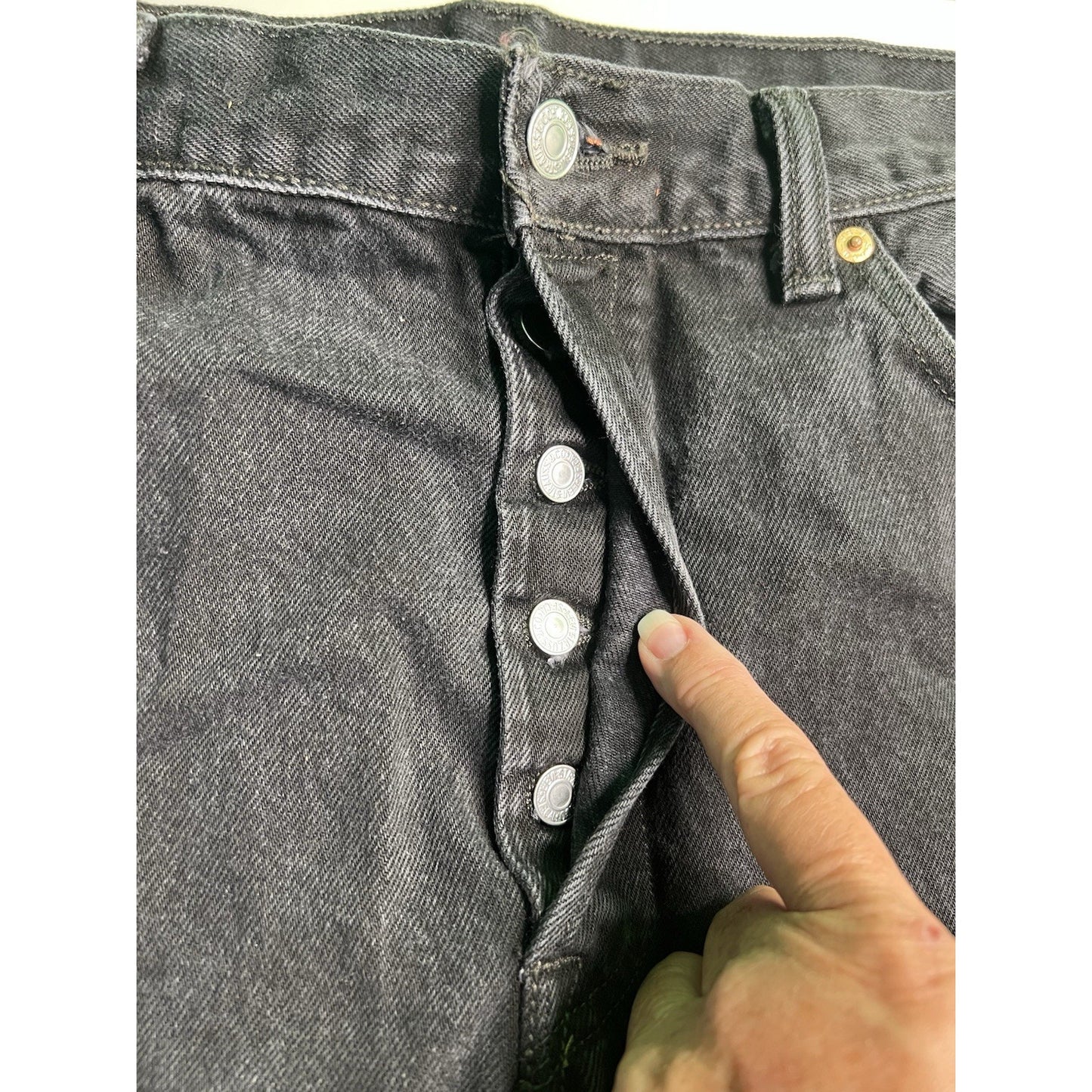 Levis Original 501 Button Fly Straight Leg Black Denim Jeans Mens 36x34
