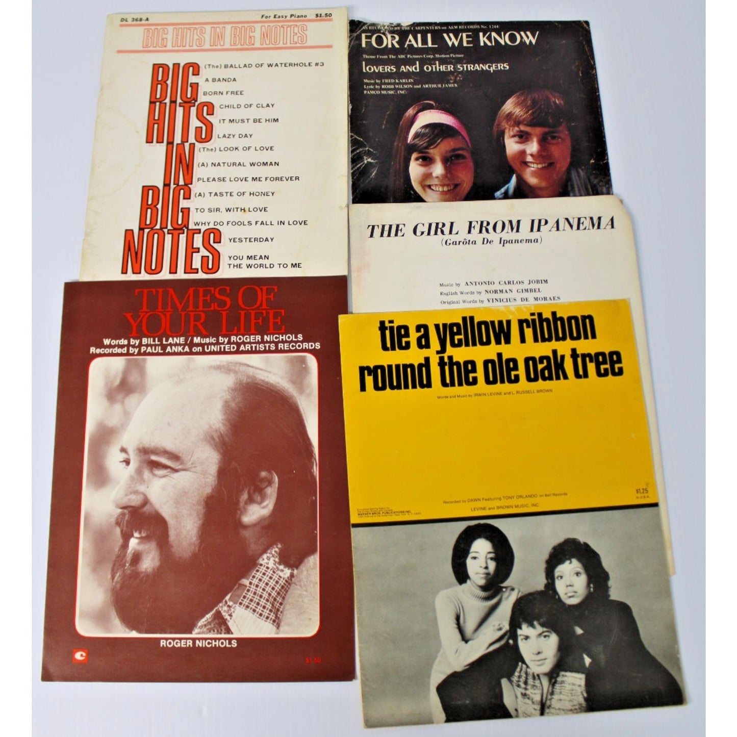 Vintage 1960s, 1970s Popular Music for Piano Sheet Music With Song Book