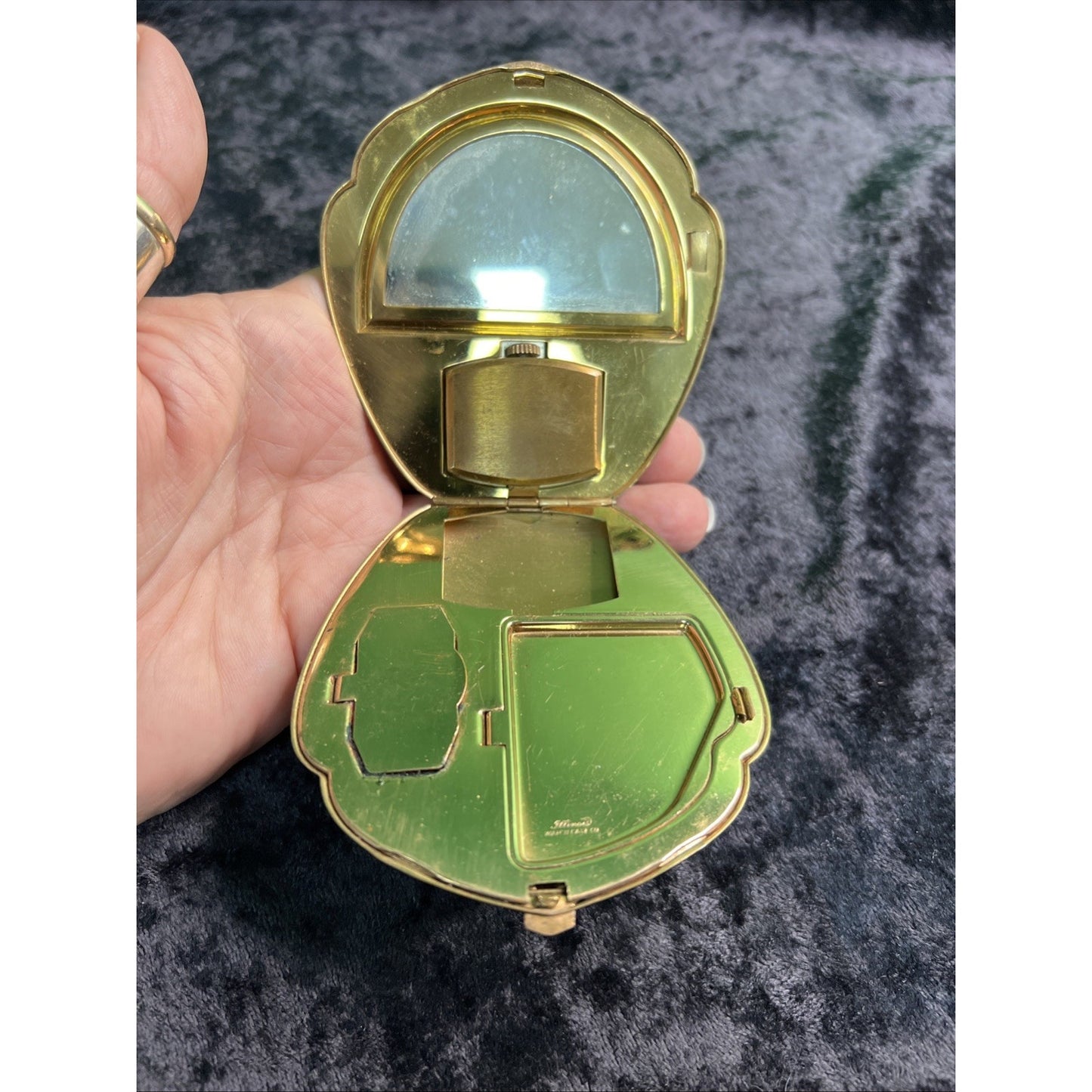Weldwood Clock Art Deco Cream Enamel Makeup Compact Illinois Watch Case Co.