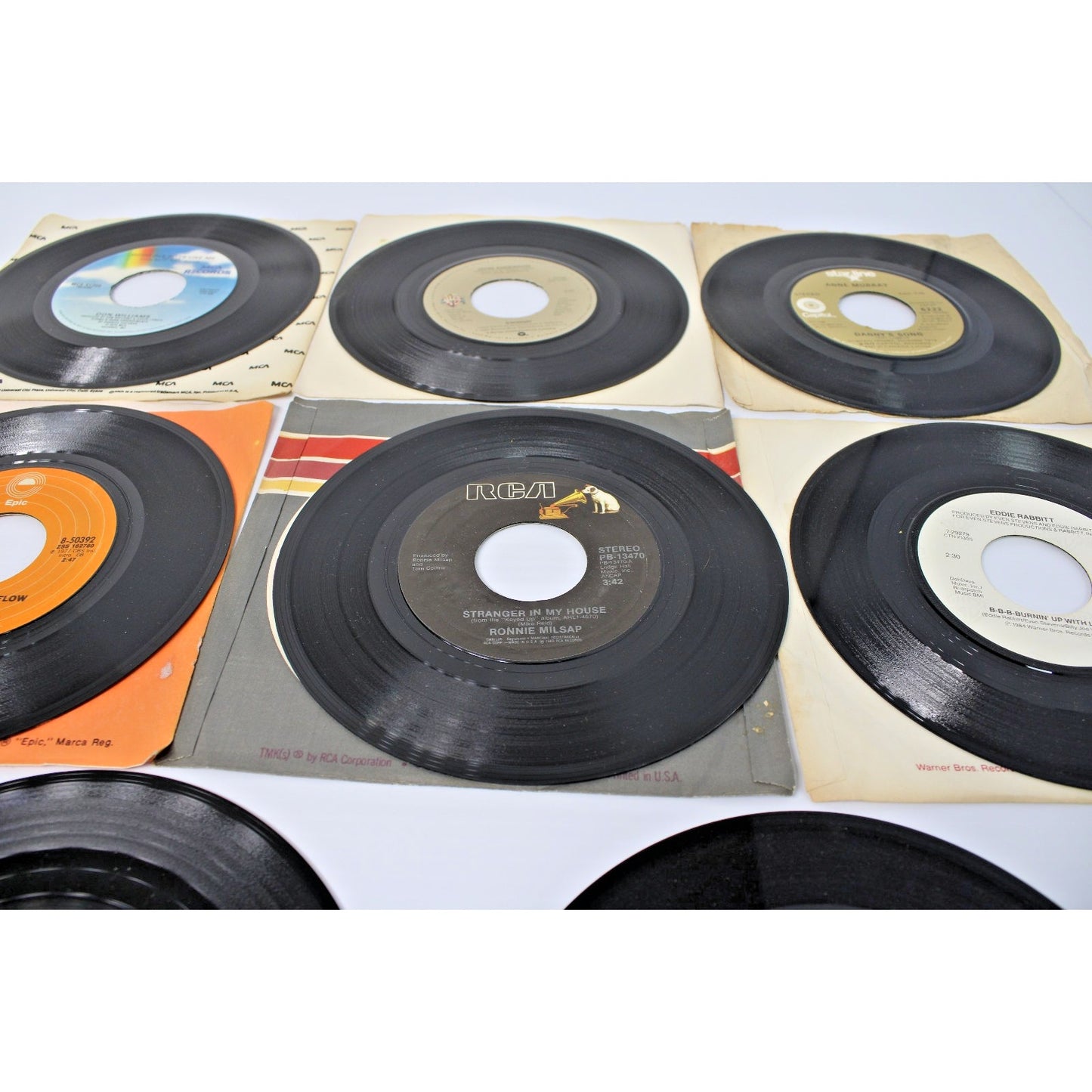 Lot of 8 Country 7" 45 RPM, 70s-80s Kenny Rogers, Charlie Rich, Don Williams- EX