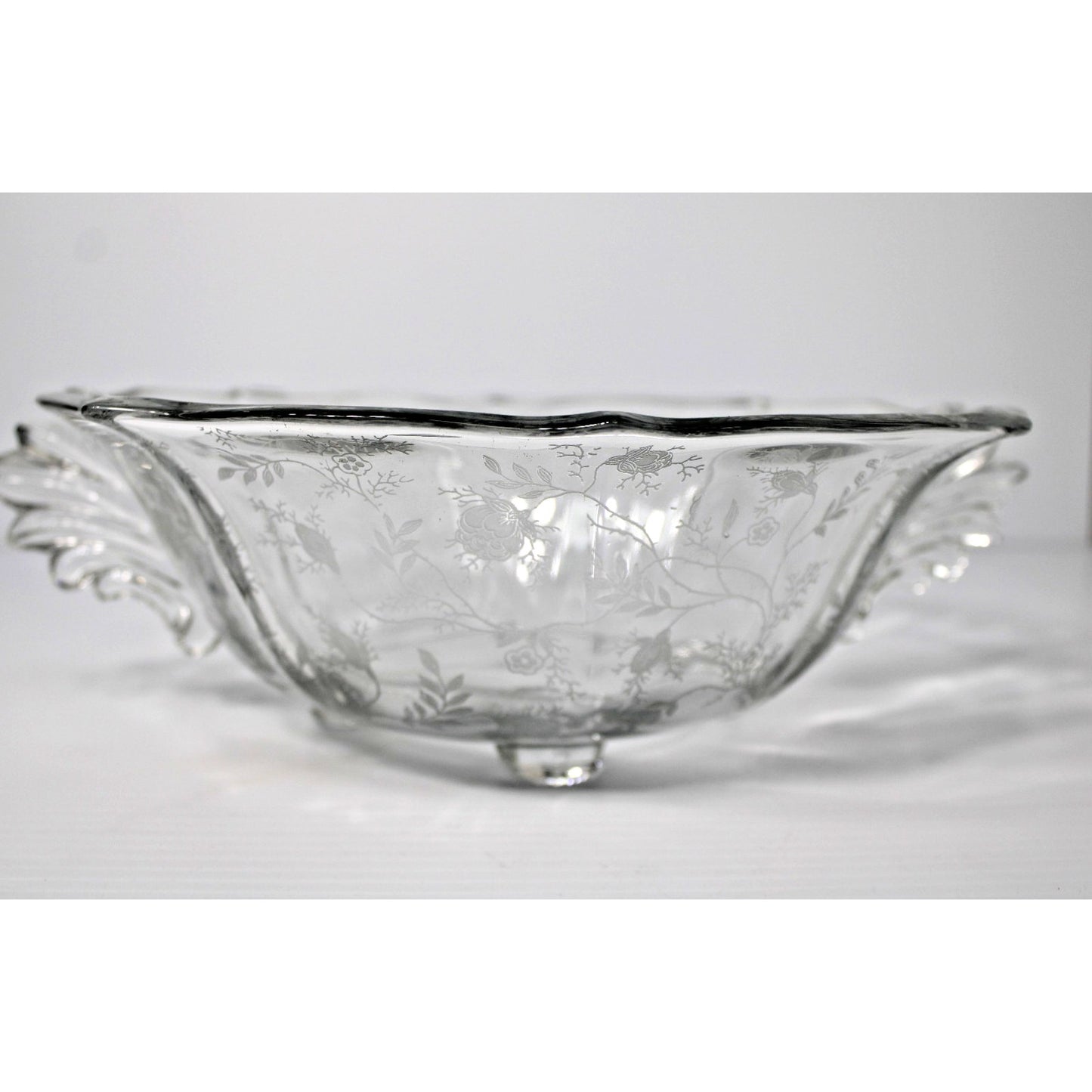 Vintage Fostoria Baroque CHINTZ Elegant Etched Glass 4-Footed Compote Fruit Bowl