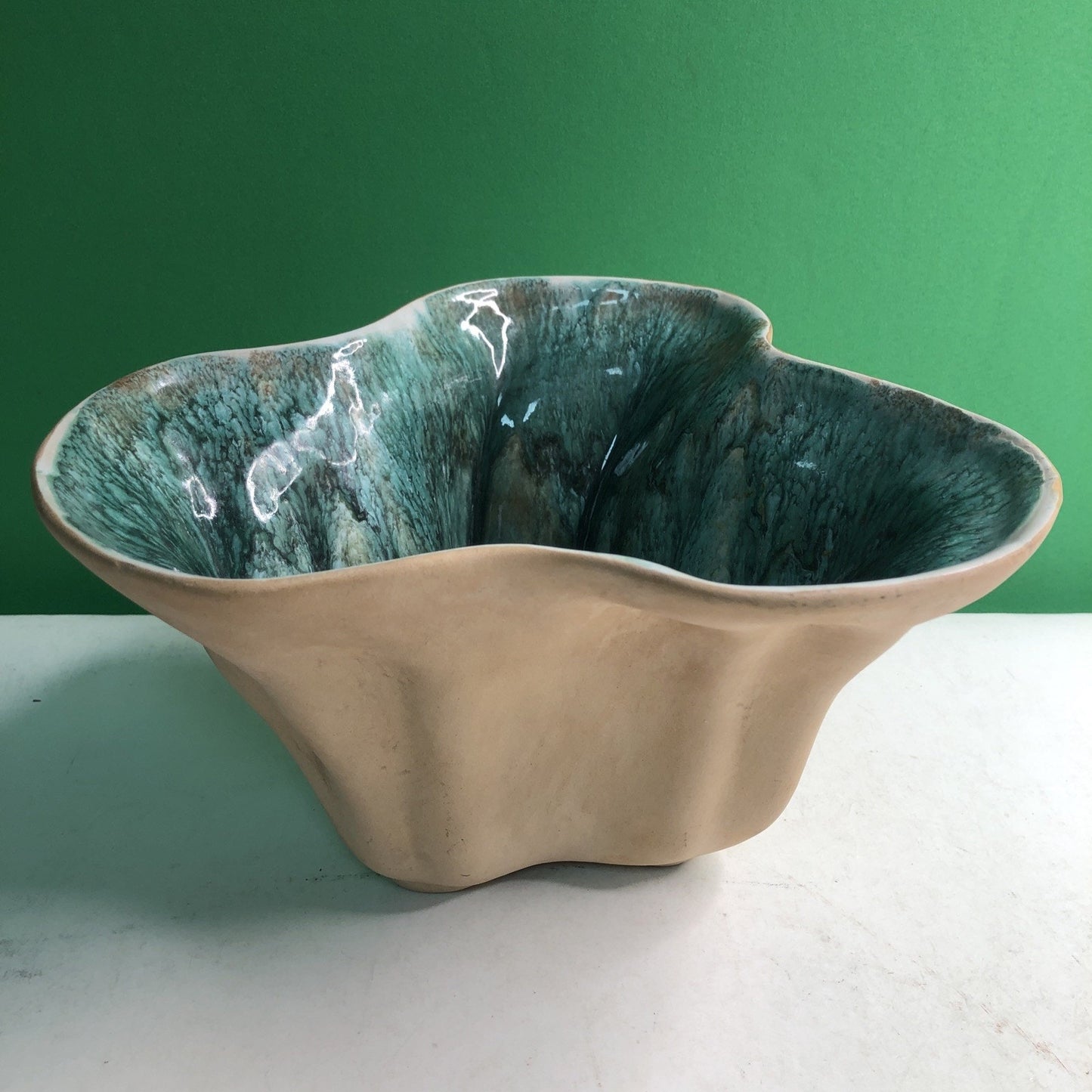 SIGNED Hammat Original 403 Pottery Dish Blue Green Brown Biomorphic Design MCM