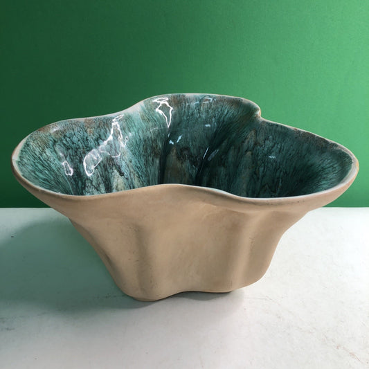 SIGNED Hammat Original 403 Pottery Dish Blue Green Brown Biomorphic Design MCM