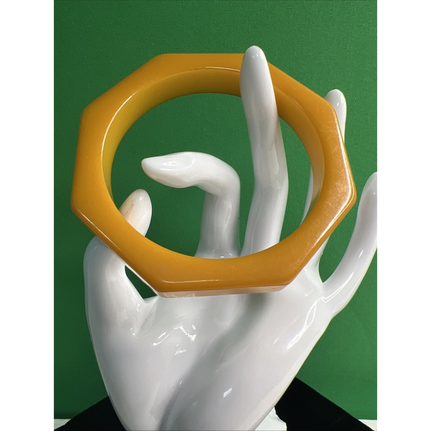 Gorgeous Vibrant Rich Yellow Bakelite Octagonal Bangle Bracelet 2.5” Opening