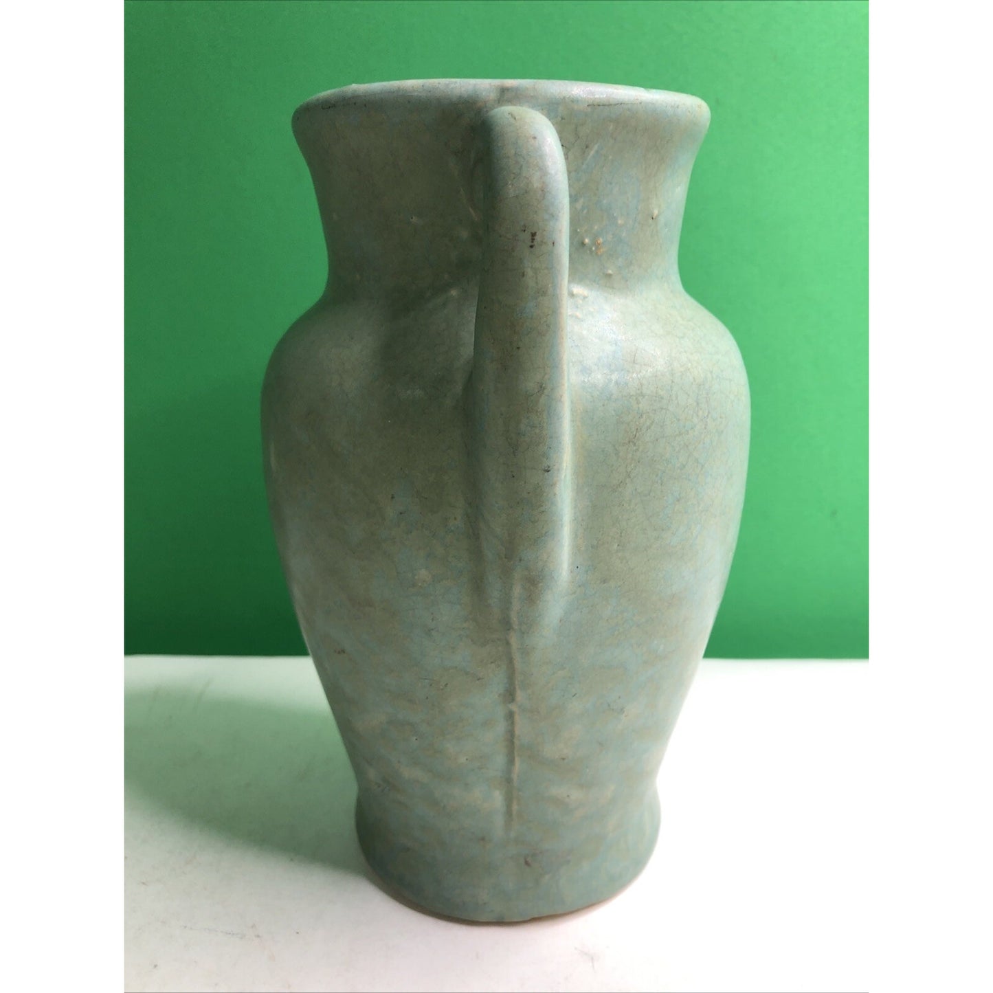 Brush McCoy 1930s Vintage Art Deco Pottery Mottled Green Cream Ceramic Vase