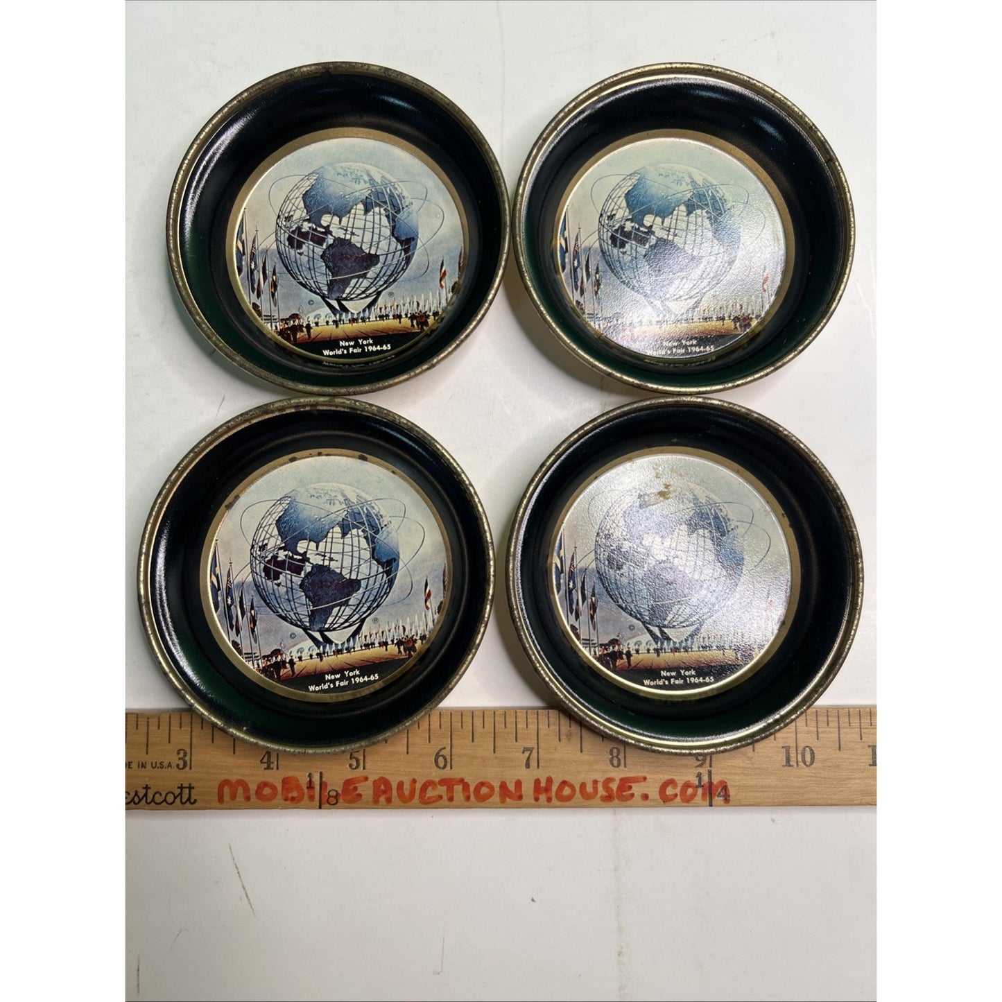 1964-65 New York World's Fair Unisphere Metal Coasters (set of 4) Trays