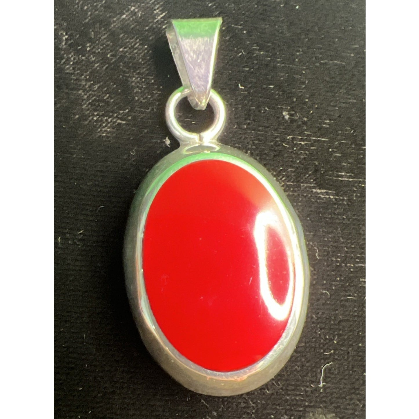 BEAUTIFUL Vintage Large Sterling Silver Red Jasper Oval Bezel Set Pendant