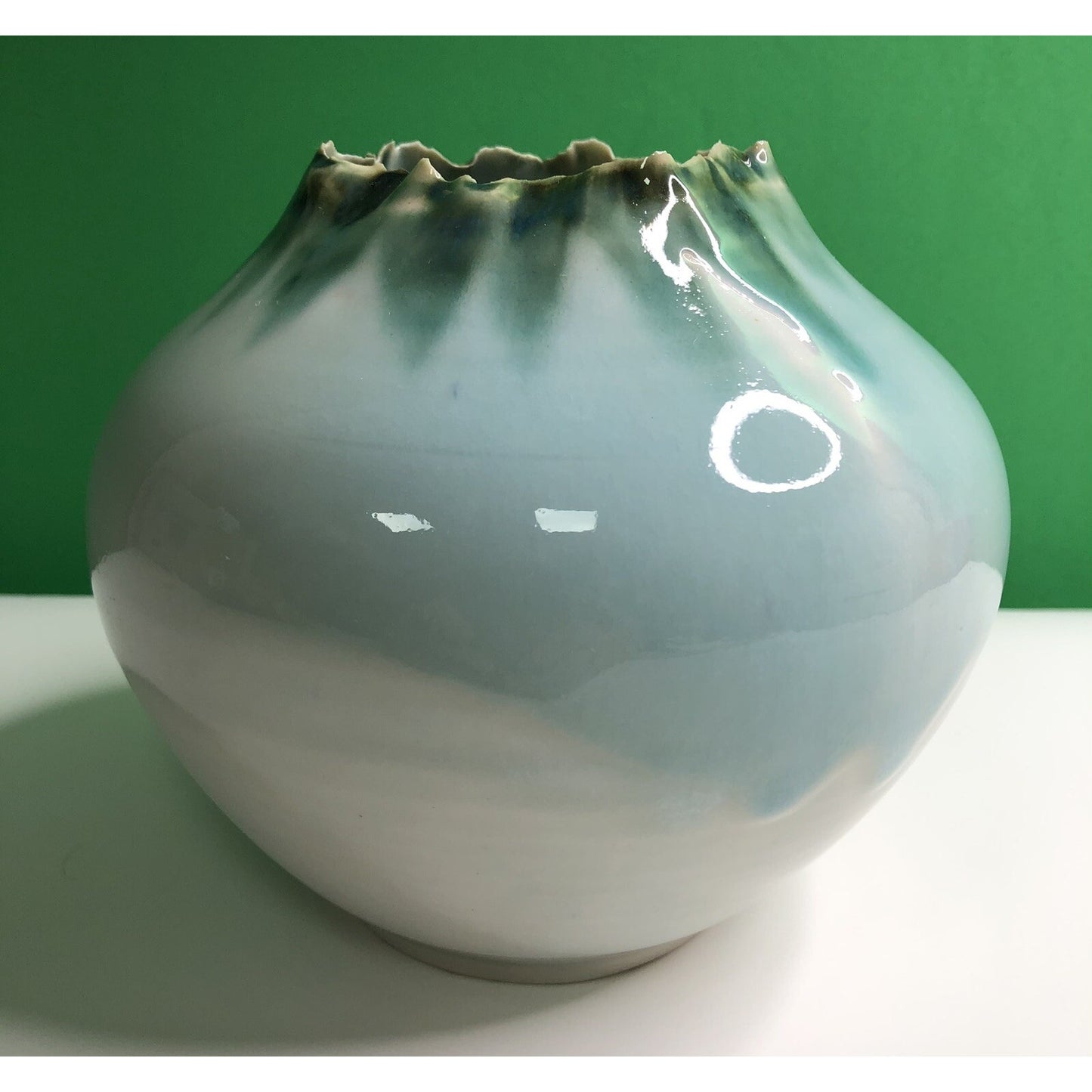 Artist Signed VALDA COX POTTERY VASE Freeform Crater Ruffled Edge Pennsylvania