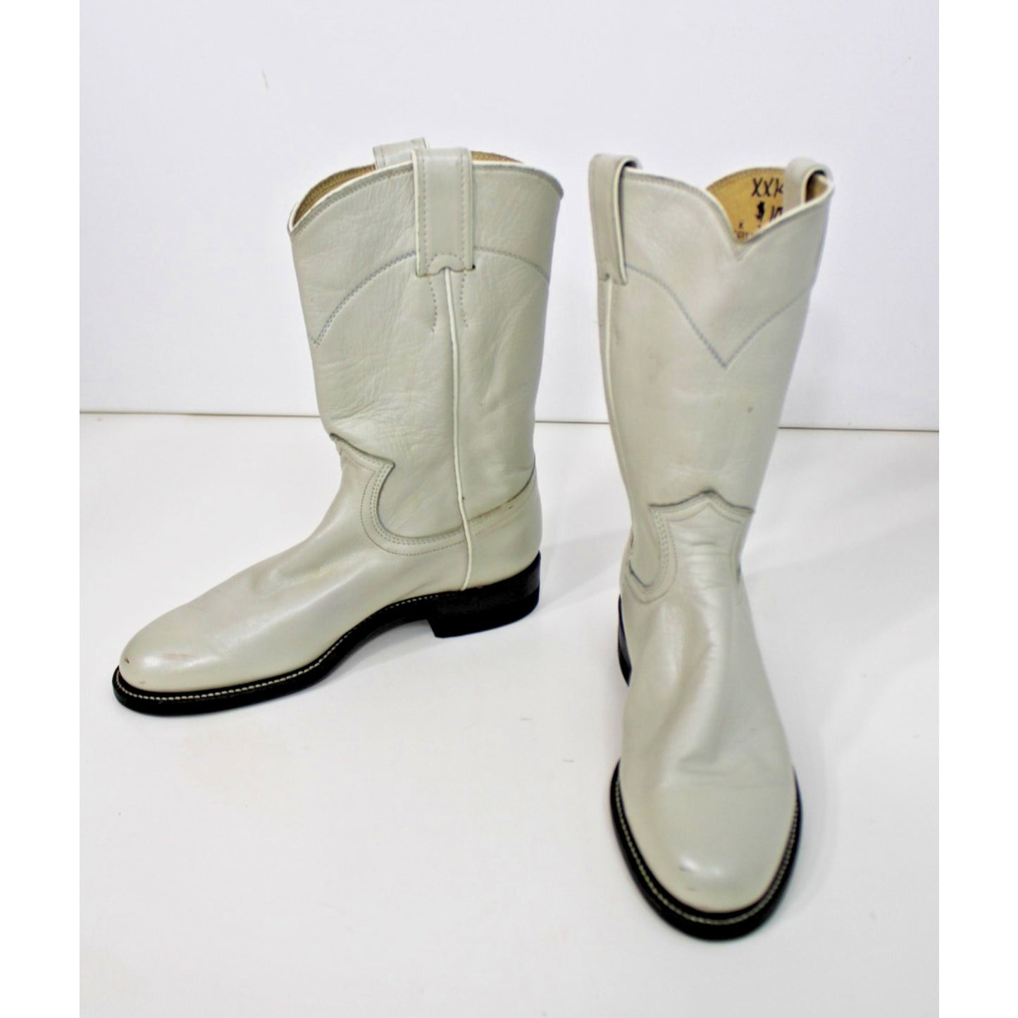 Justin L3713 White Pearl Leather Roper Western Cowboy Boots Women's 4.5B