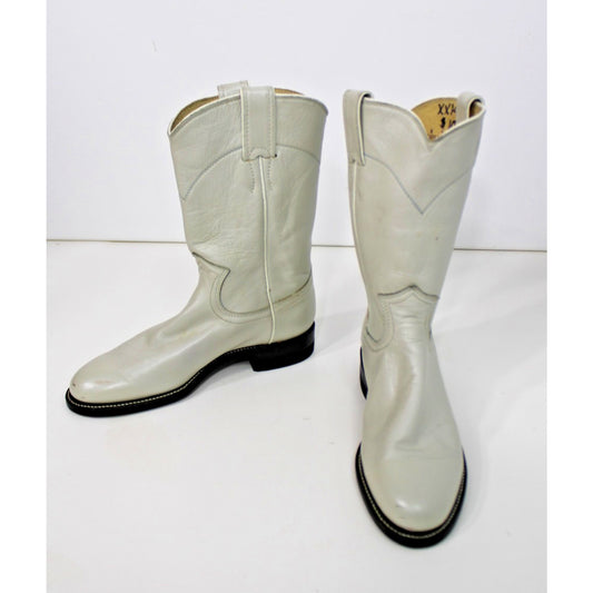 Justin L3713 White Pearl Leather Roper Western Cowboy Boots Women's 4.5B