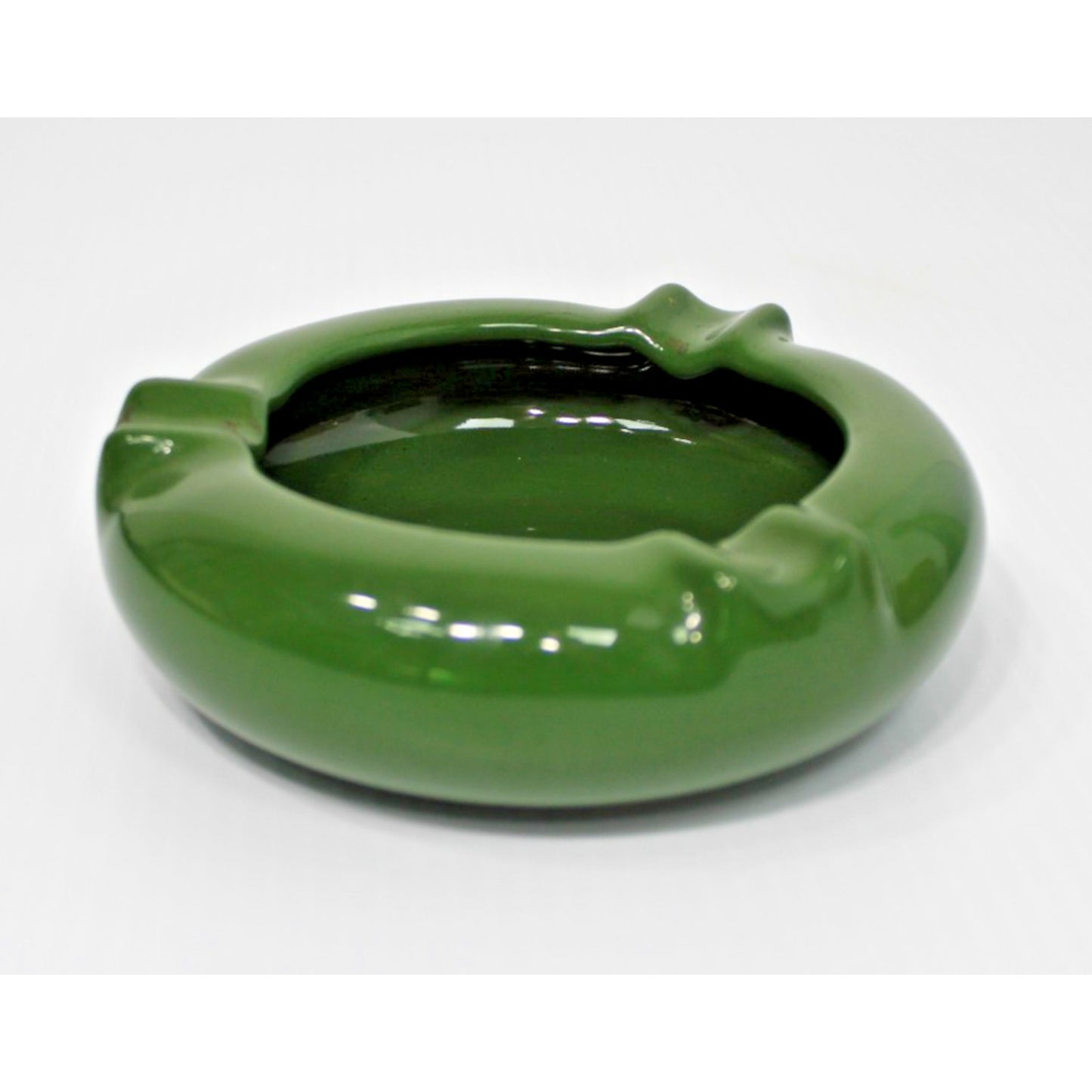 VTG Ashtray 1960s Deep Green Glaze, Ceramic, 6.5" x 2", Stamped 102