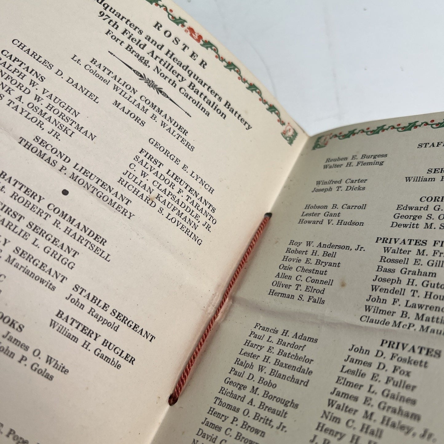 1941 Christmas Program Fort Bragg North Carolina 97th Field Artillery Battalion