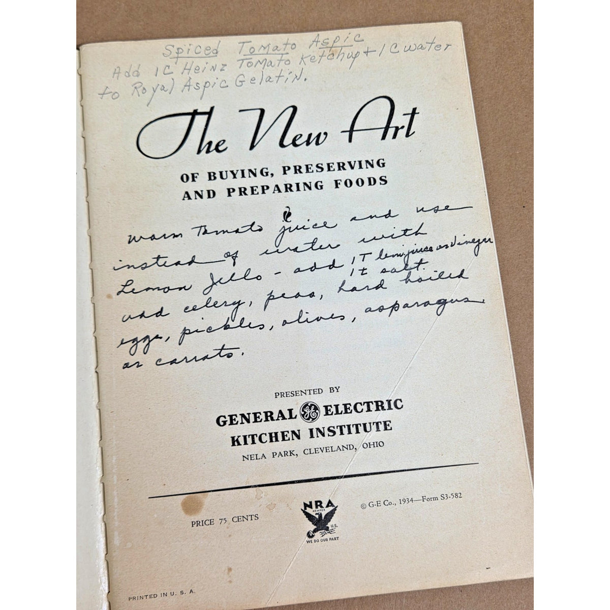 1934 GE Cookbook NRA Blue Eagle Logo Vintage Art Deco Kitchen Manual