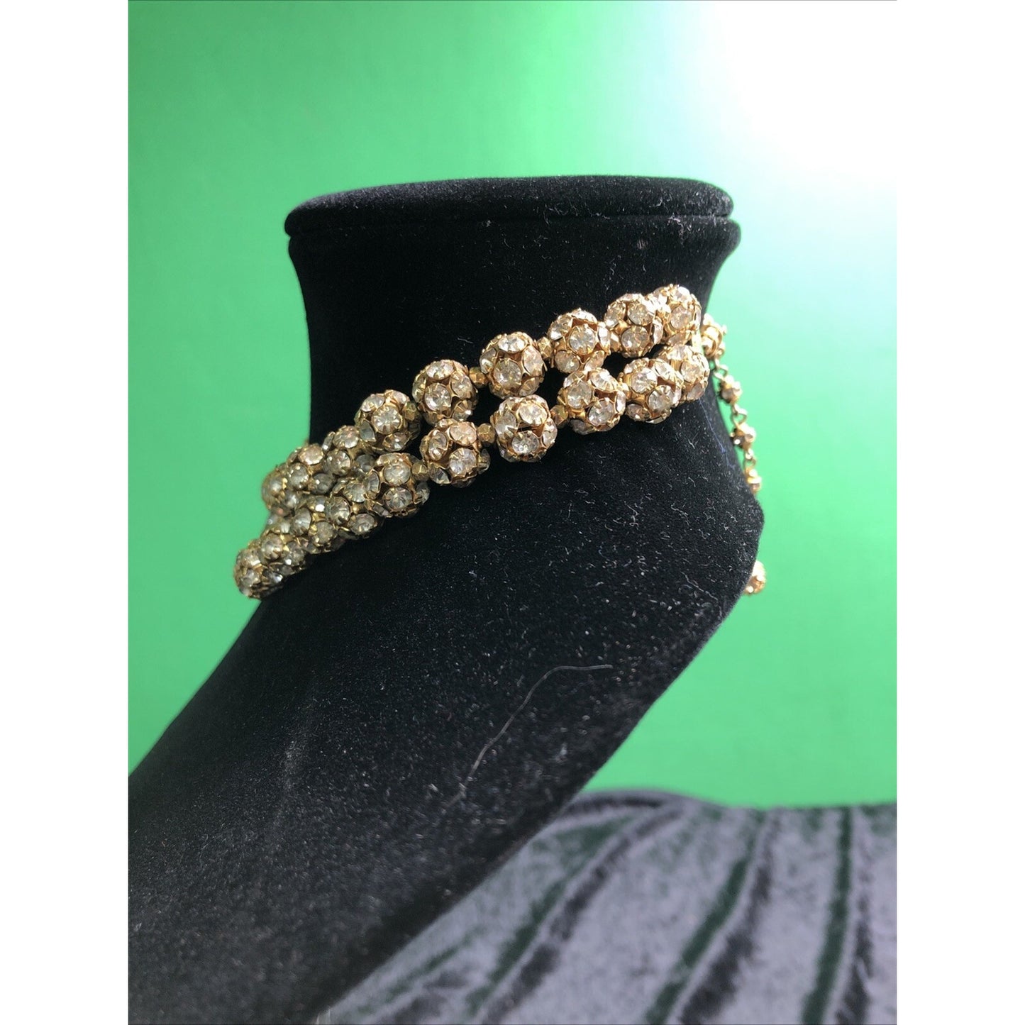 VTG Double Strand Elegant Choker Necklace Goldtone Rhinestones 16” Adjustable