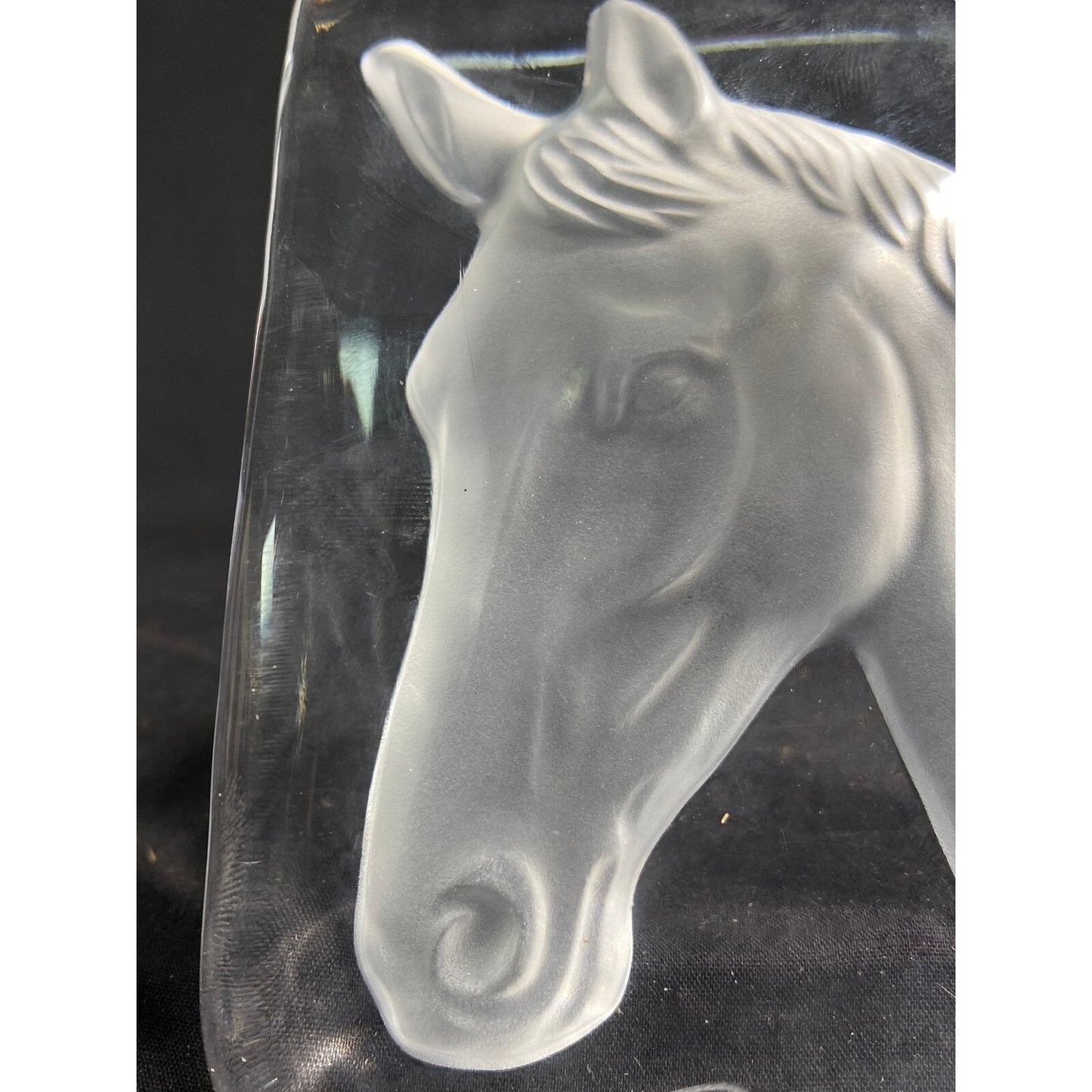 BEAUTIFUL Etched Daum Crystal Horse Head Paperweight- Equestrian