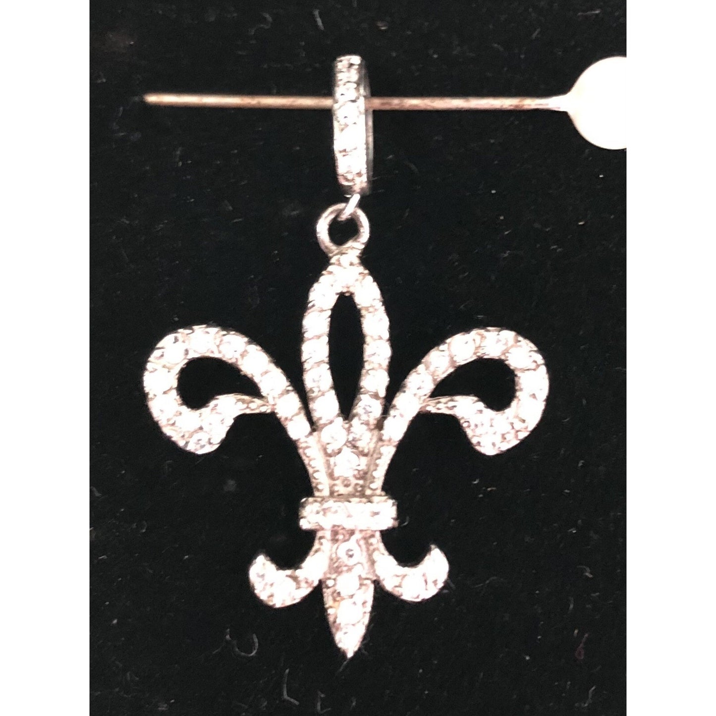 Vintage FLEUR DE LIS Pendant Sterling Silver .925 Rhinestones