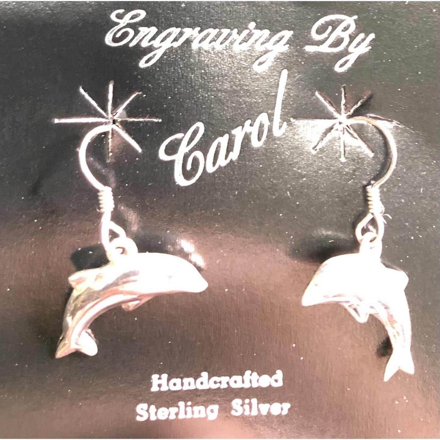 Pair Vintage Sterling Silver DOLPHIN EARRINGS Wire Hook Dangle Handcrafted