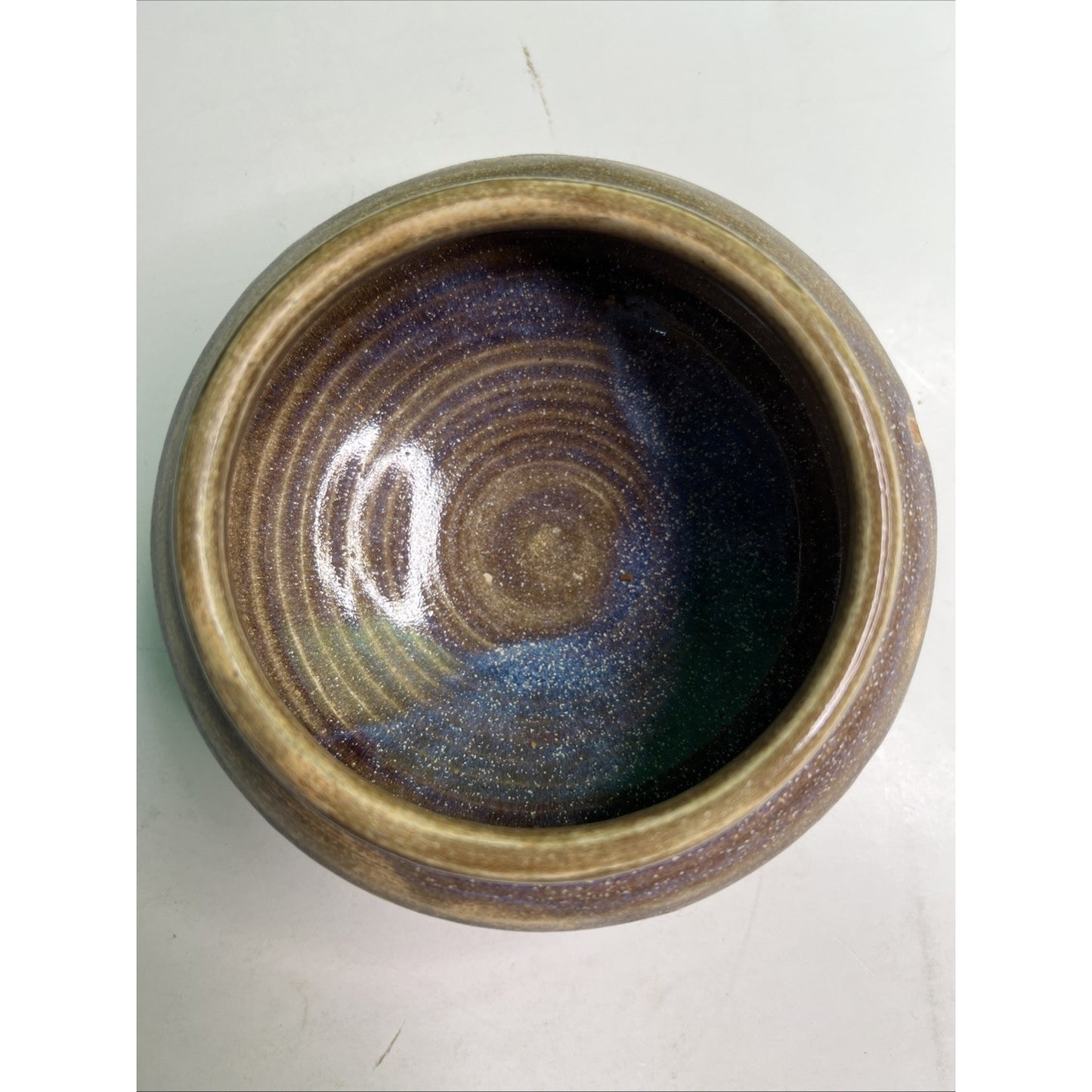Studio Art Pottery Ceramic Blue Purple Brown Hues Drip Glazed Vintage Pot Bowl