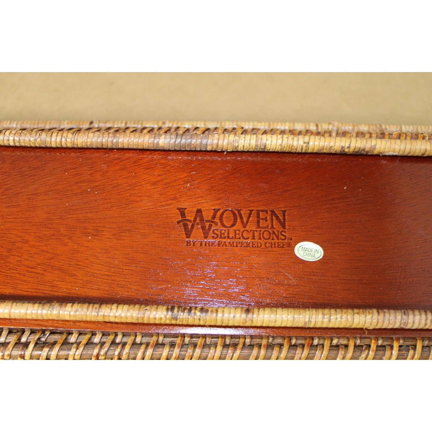 Pampered Chef "Woven Selections" Tray, 7.5"W x 20"L, Sturdy w/ Wood Base
