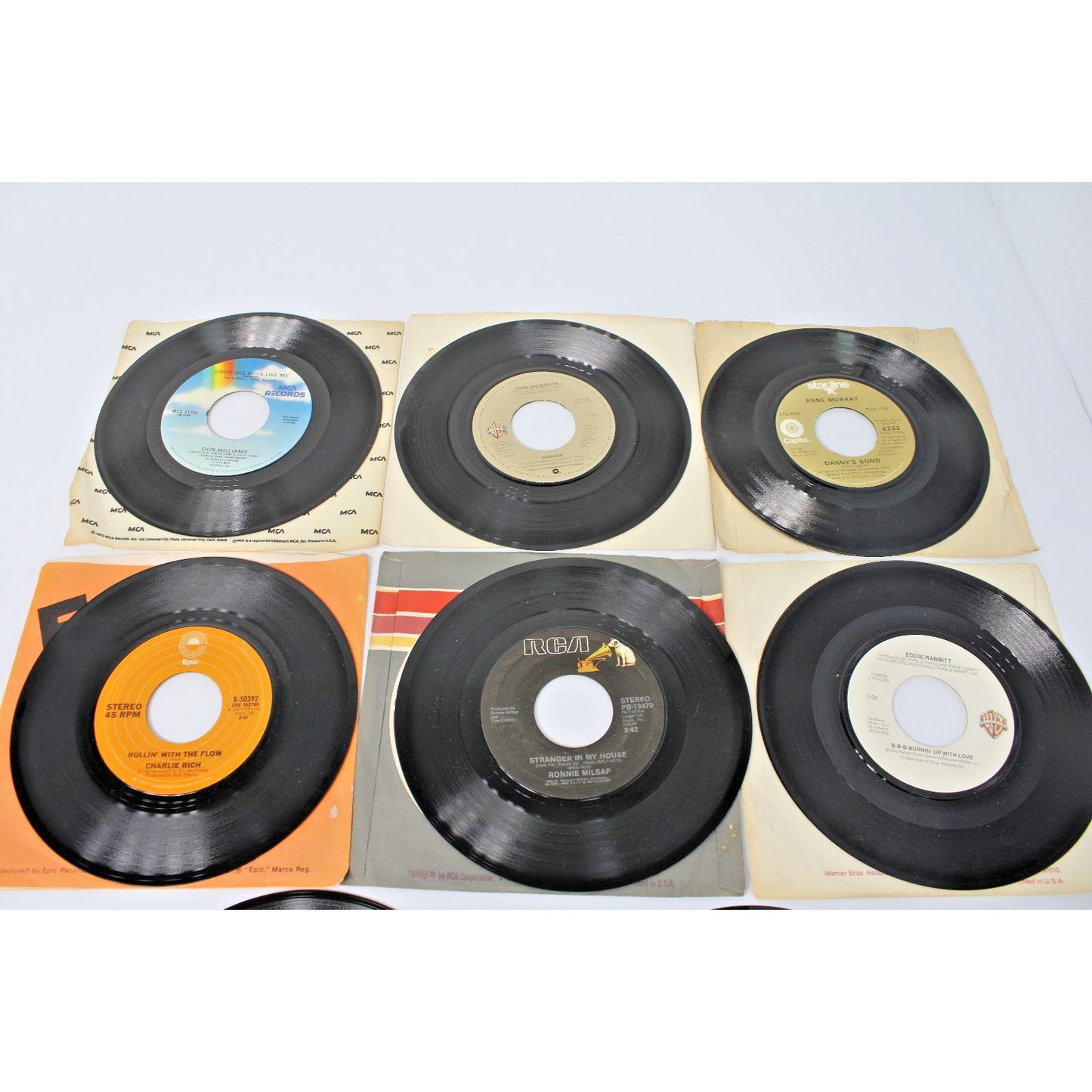 Lot of 8 Country 7" 45 RPM, 70s-80s Kenny Rogers, Charlie Rich, Don Williams- EX