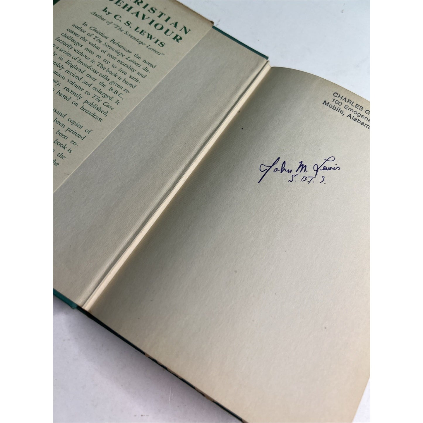 Christian Behaviour by C.S. Lewis 2nd American Printing 1944 HC