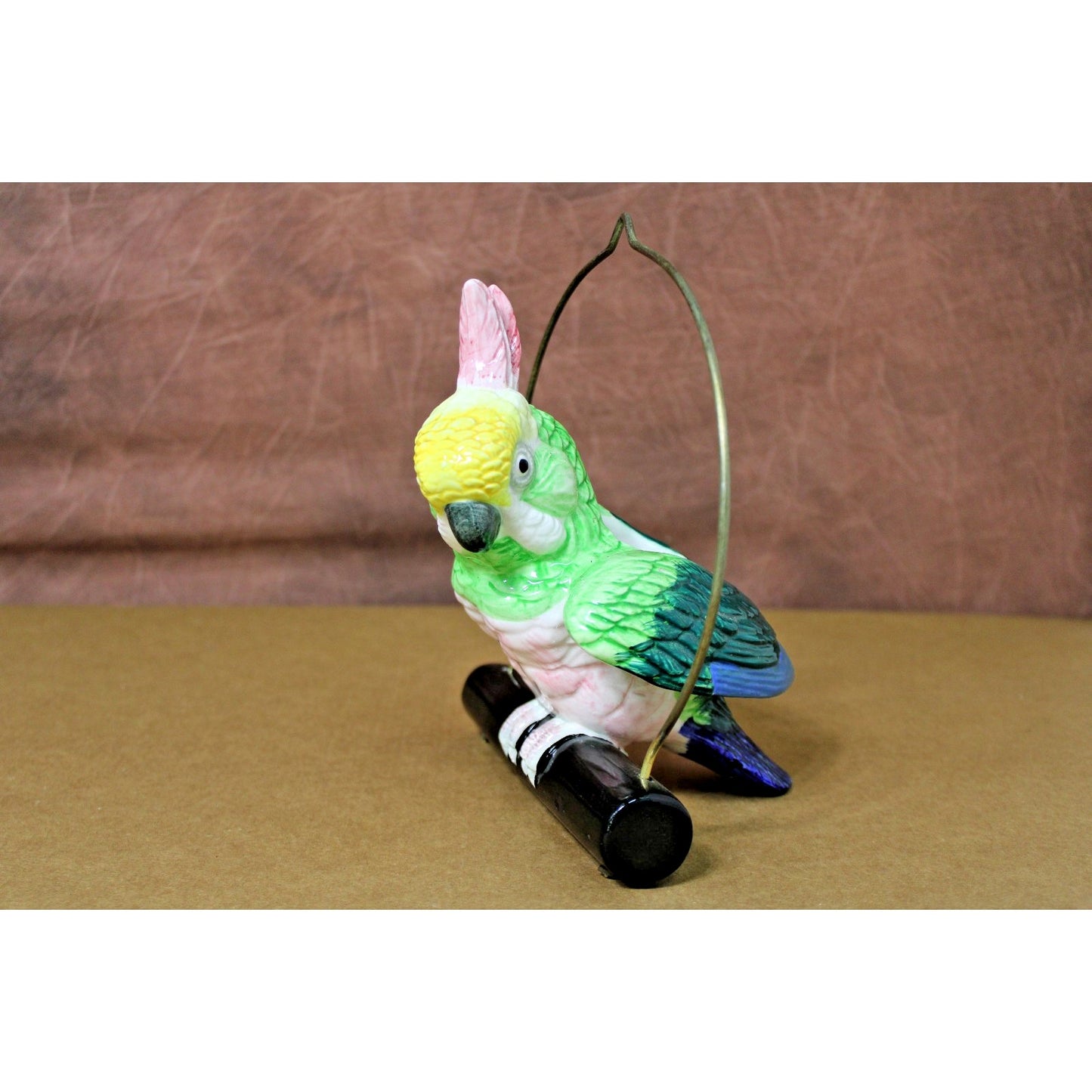 Colorful Painted Ceramic Hanging Cockatiel/ Parrot Majolica Pottery Planter