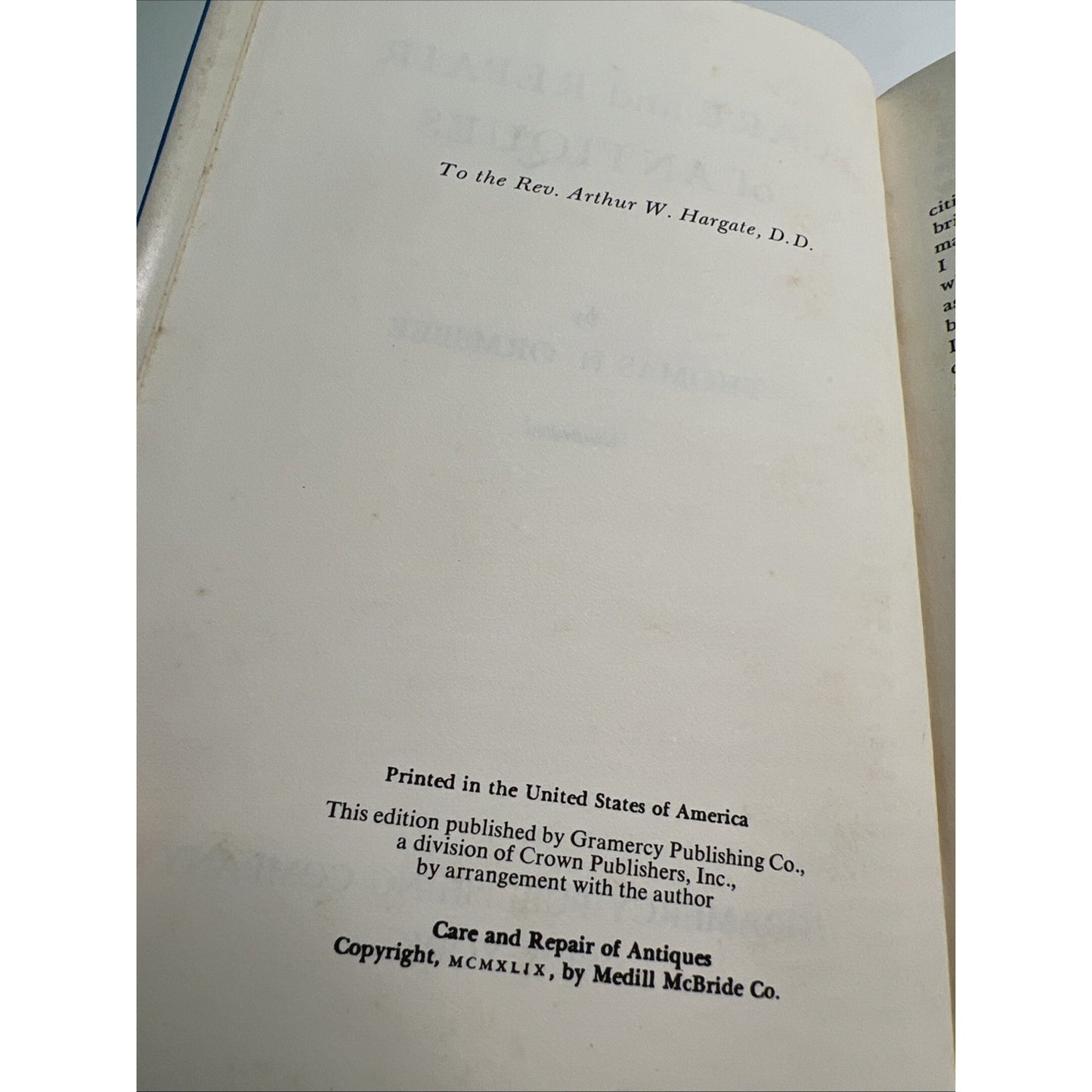 Care and Repair of Antiques by Thomas H. Ormsbee, Hardcover (1949)