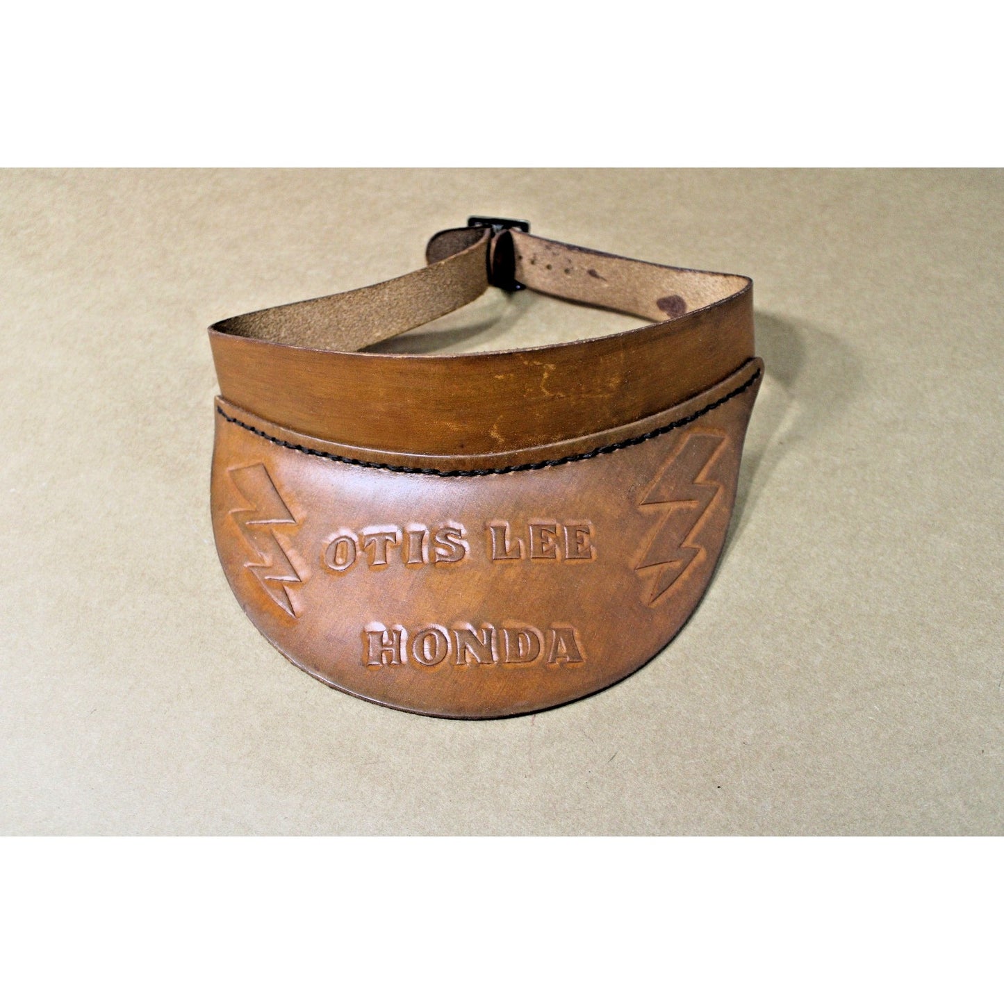 Vintage Tooled Leather HONDA Visor Cap, Adjustable, Lightning Bolts, Mobile, AL