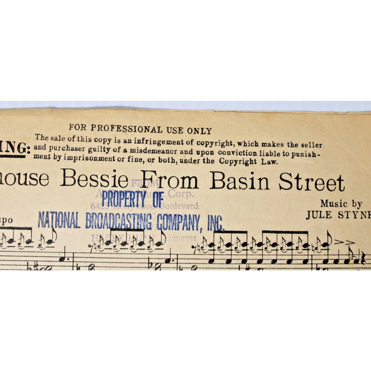 Vintage 1942 NBC Professional Sheet Music- Barrelhouse Bessie From Basin Street