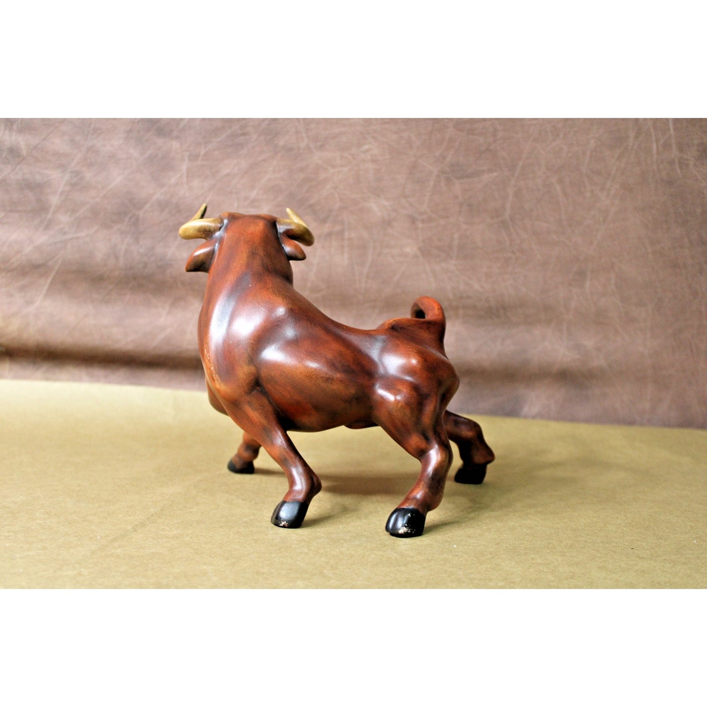 Vintage Hand-painted Ceramic Bull Figurine, Mid Century, signed, 10 inches