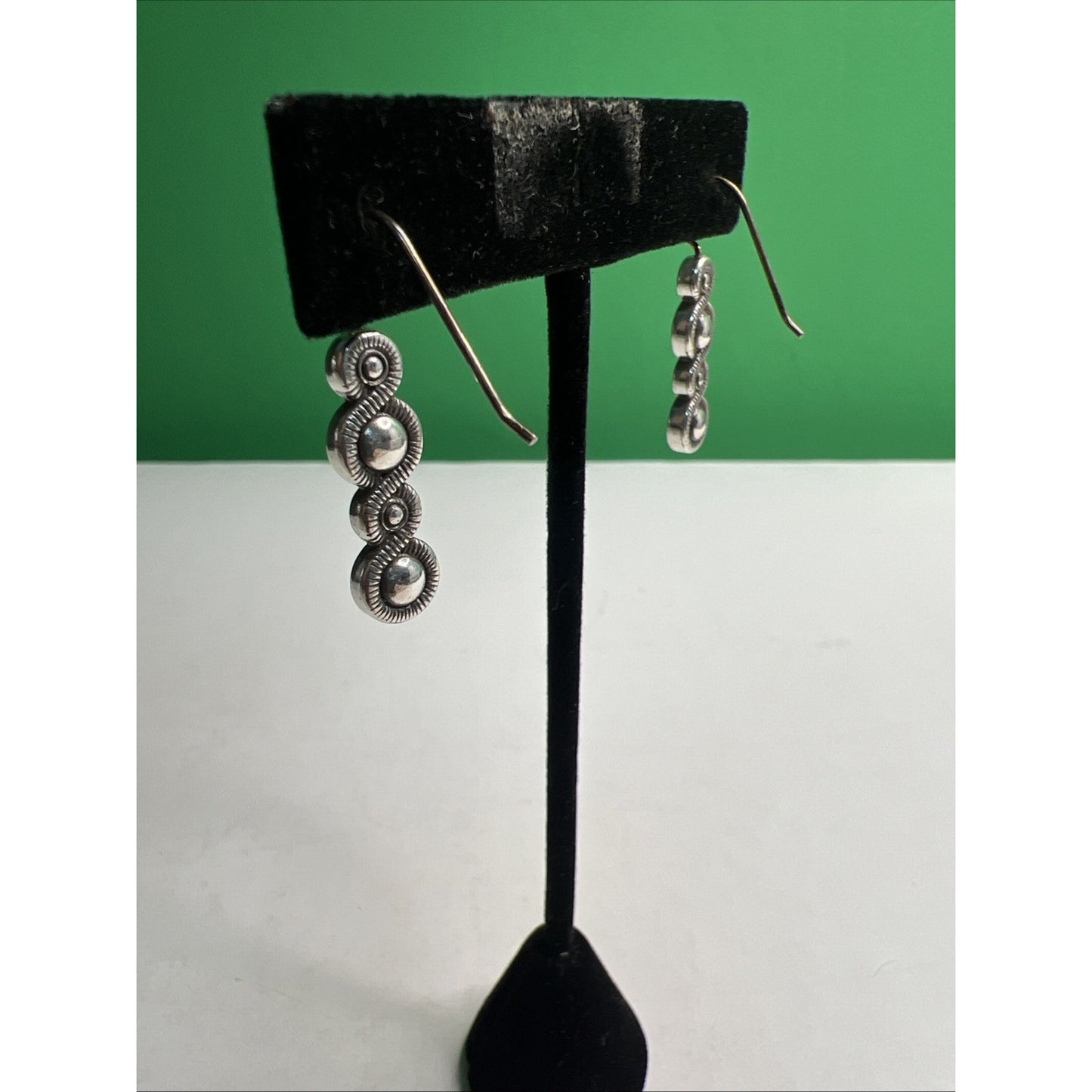 Vintage Silver Tone Swirl & Clear Stone Drop Dangle Earrings French Wire