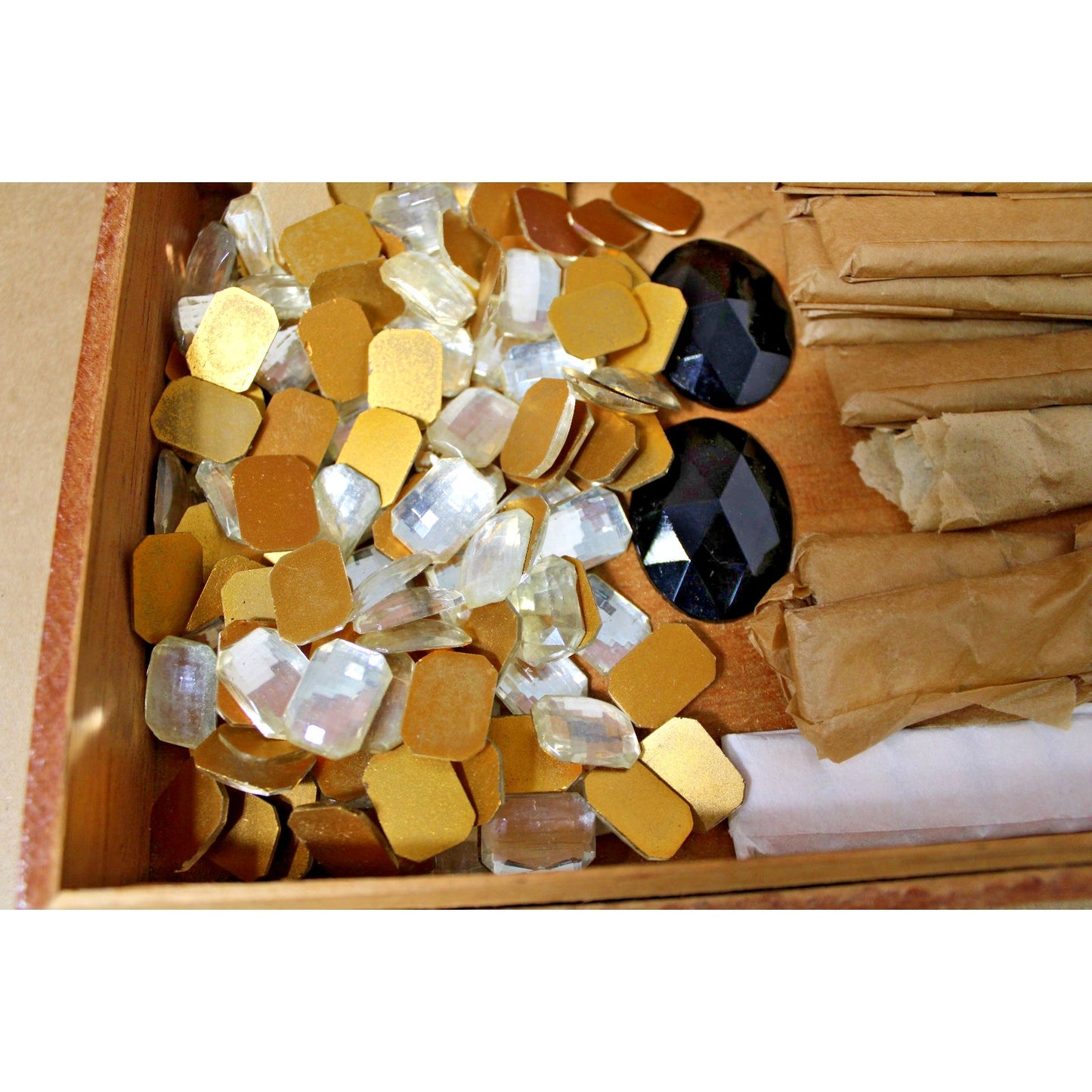 1 lb Clear and Amber Crystal Navette Rhinestone Jewels + 2 Black 33mm Cabochons