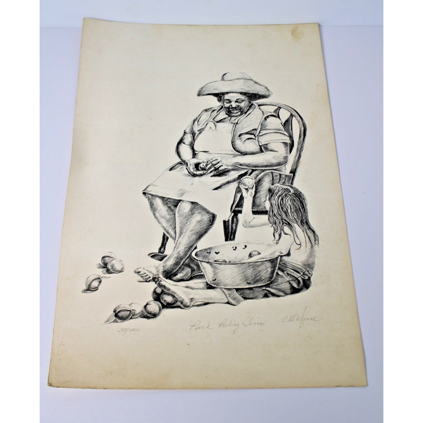 Signed Numbered Lithograph "Peach Peeling Time" Southern Artist C.H. Wynne 20x13