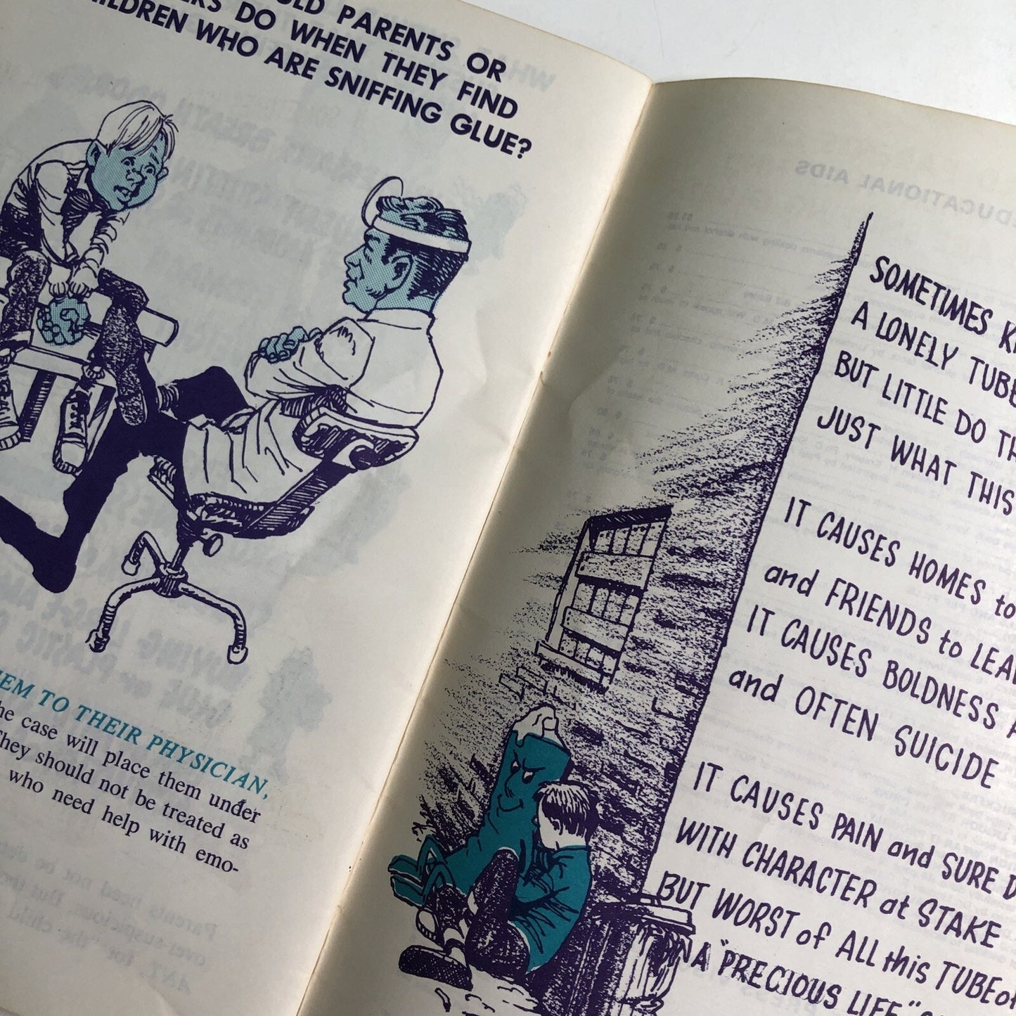 1970 GLUE SNIFFING Illustrated Booklet Texas Alcohol Narcotics Education Curtis