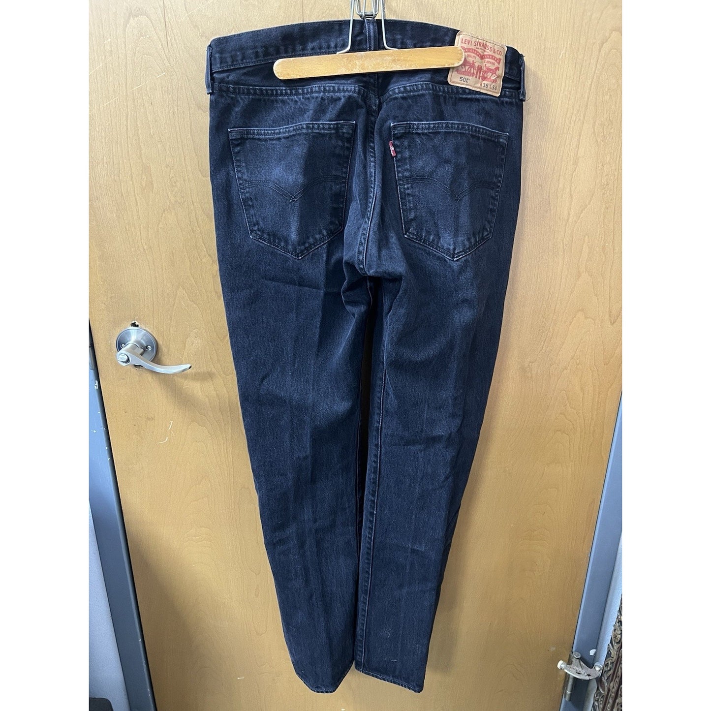 Levis Original 501 Button Fly Straight Leg Black Denim Jeans Mens 36x34