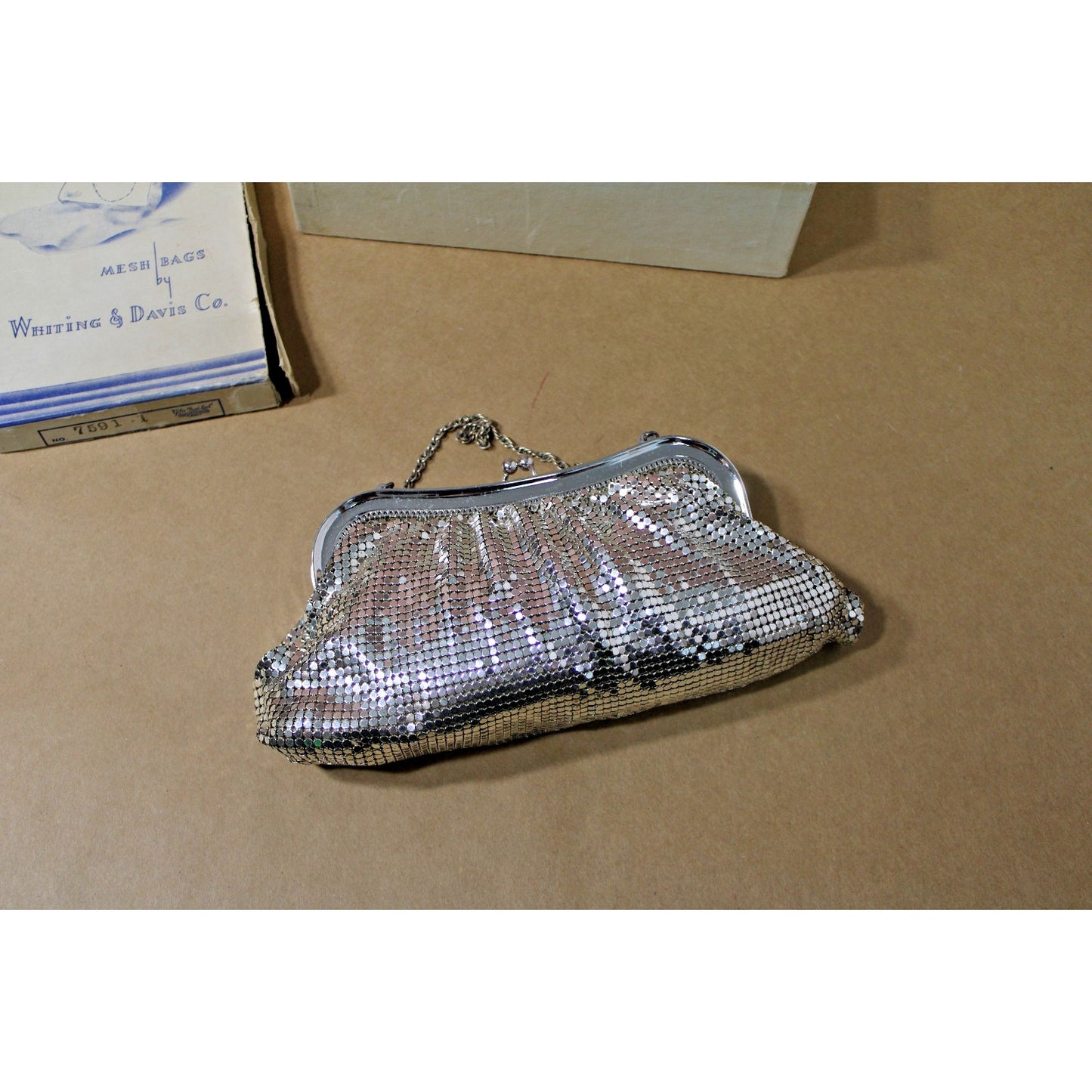 Vintage Silver Mesh Whiting & Davis Evening Bag with Original Box 7591-1