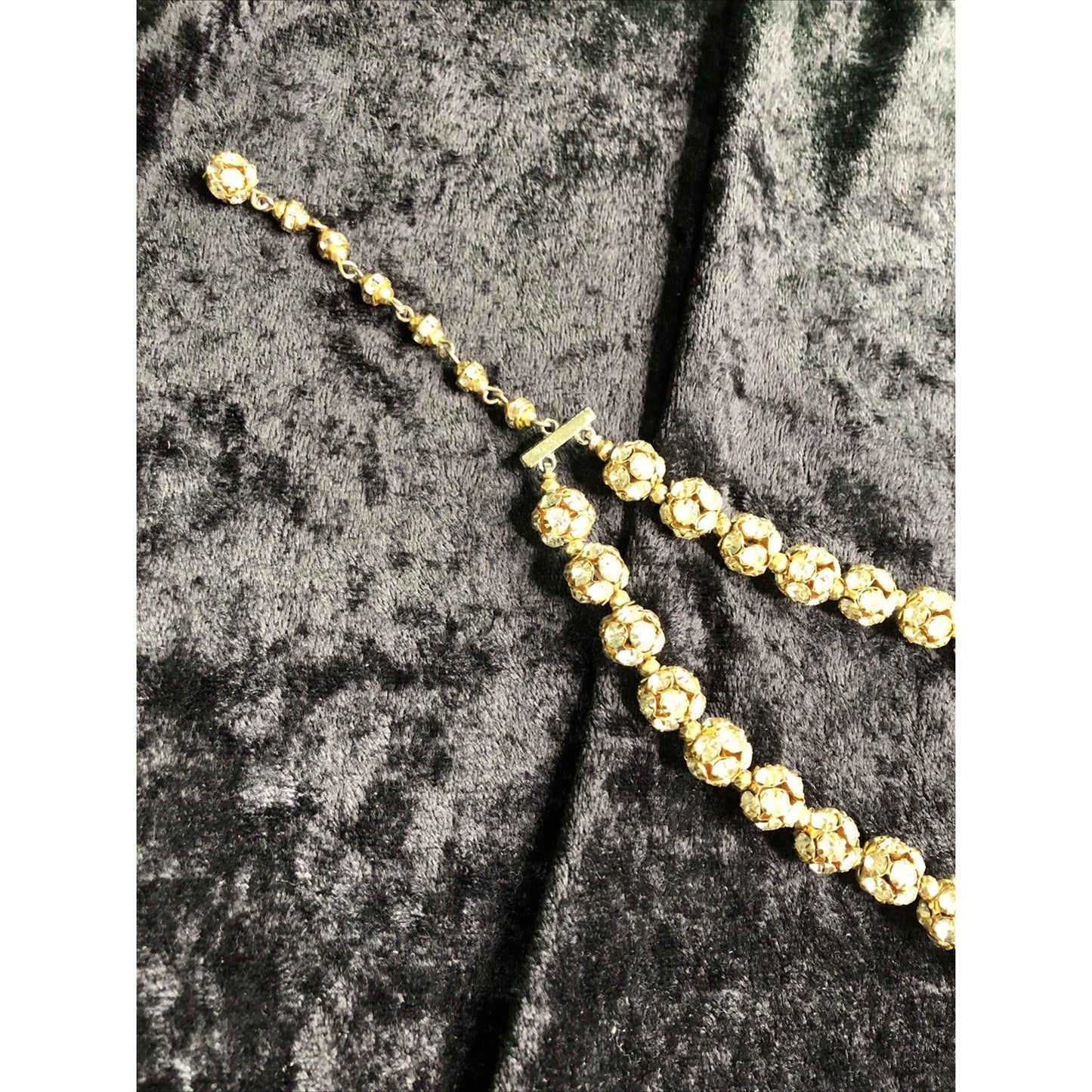 VTG Double Strand Elegant Choker Necklace Goldtone Rhinestones 16” Adjustable