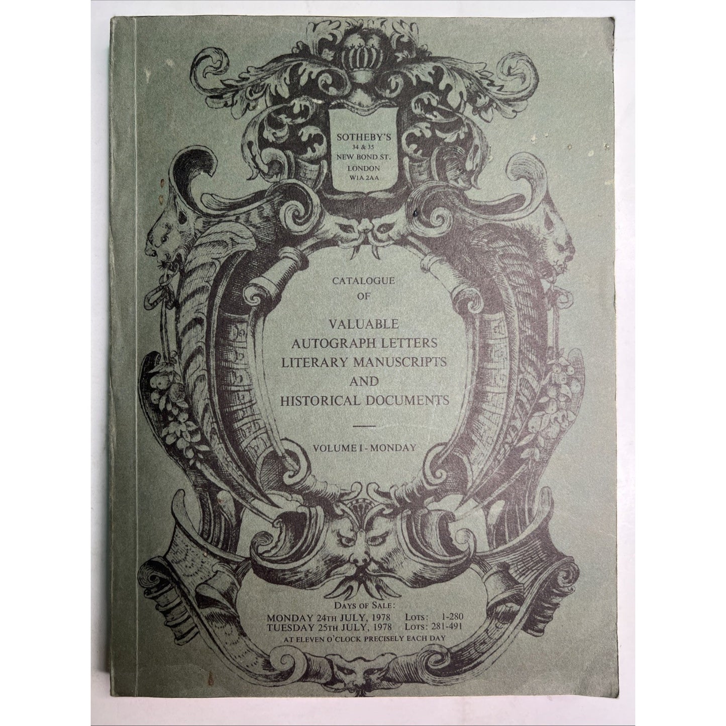 1978 Sotheby's Auction Catalogue of Valuable Autograph Letters Literary Vol 1