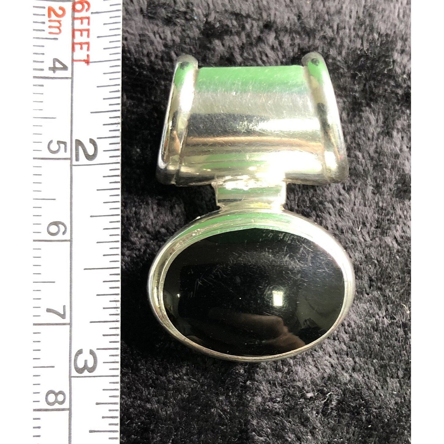 Vintage Chunky Black Onyx Sterling Silver Pendant Statement Piece 925