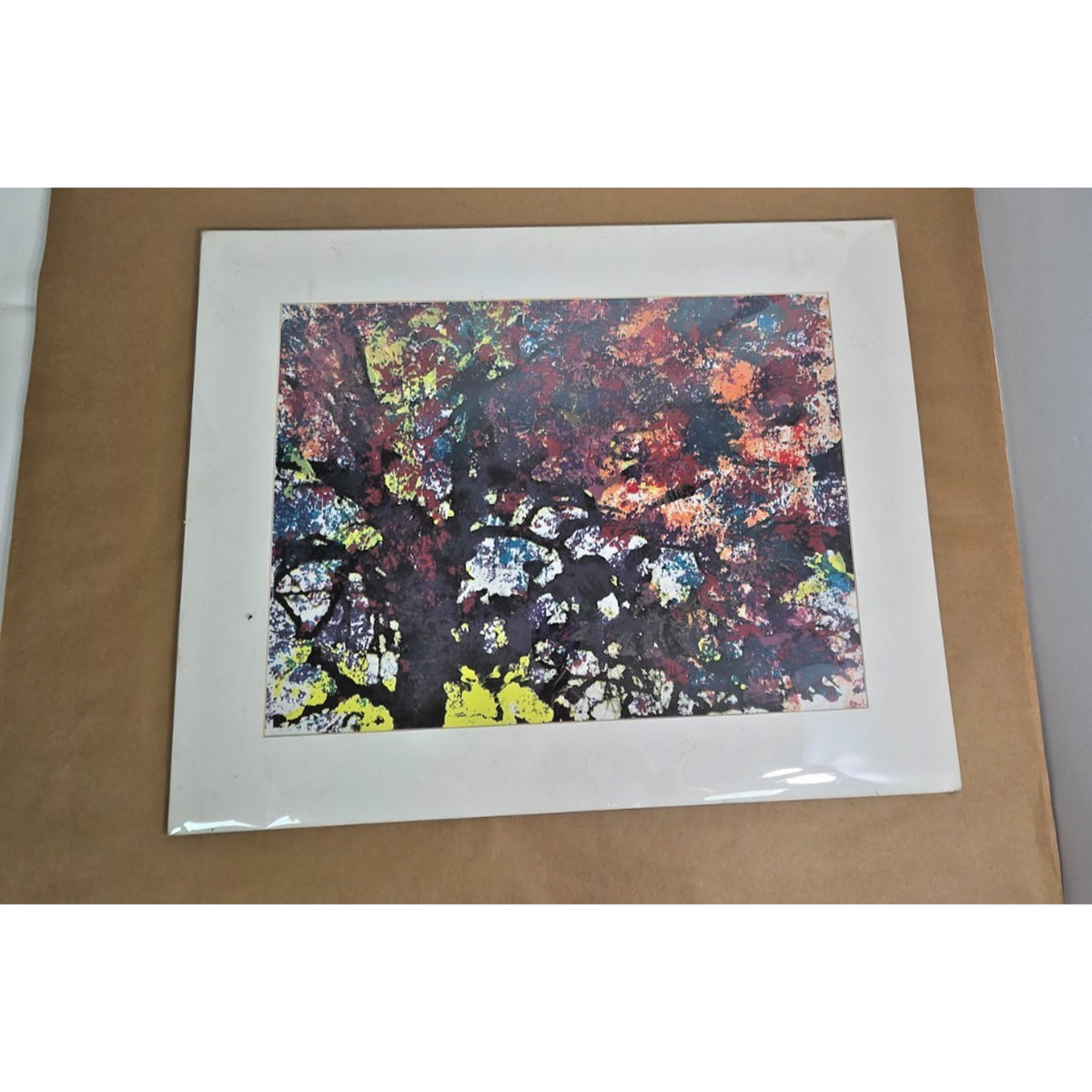 Vintage Abstract Halftone Tree Print Bright Pop Art Landscape Matted Unsigned