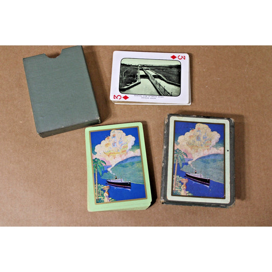 Antique 1920 Panama Canal Souvenir Playing Cards Gold Edges Complete Deck