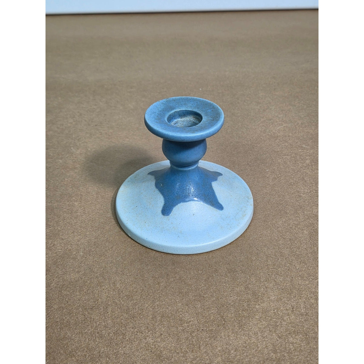 Vintage Pennsbury Pottery Blue Pedestal Candlestick Holder - MCM Folk Art