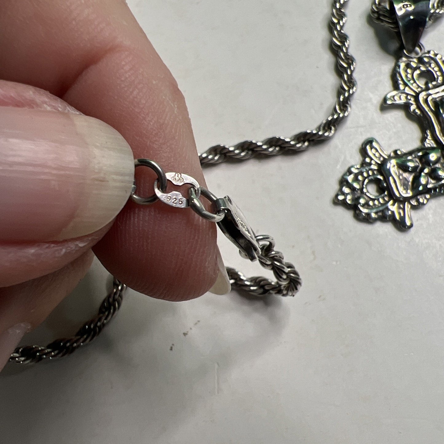 Vintage Sterling Rope Chain With Large Floral Cross Pendant