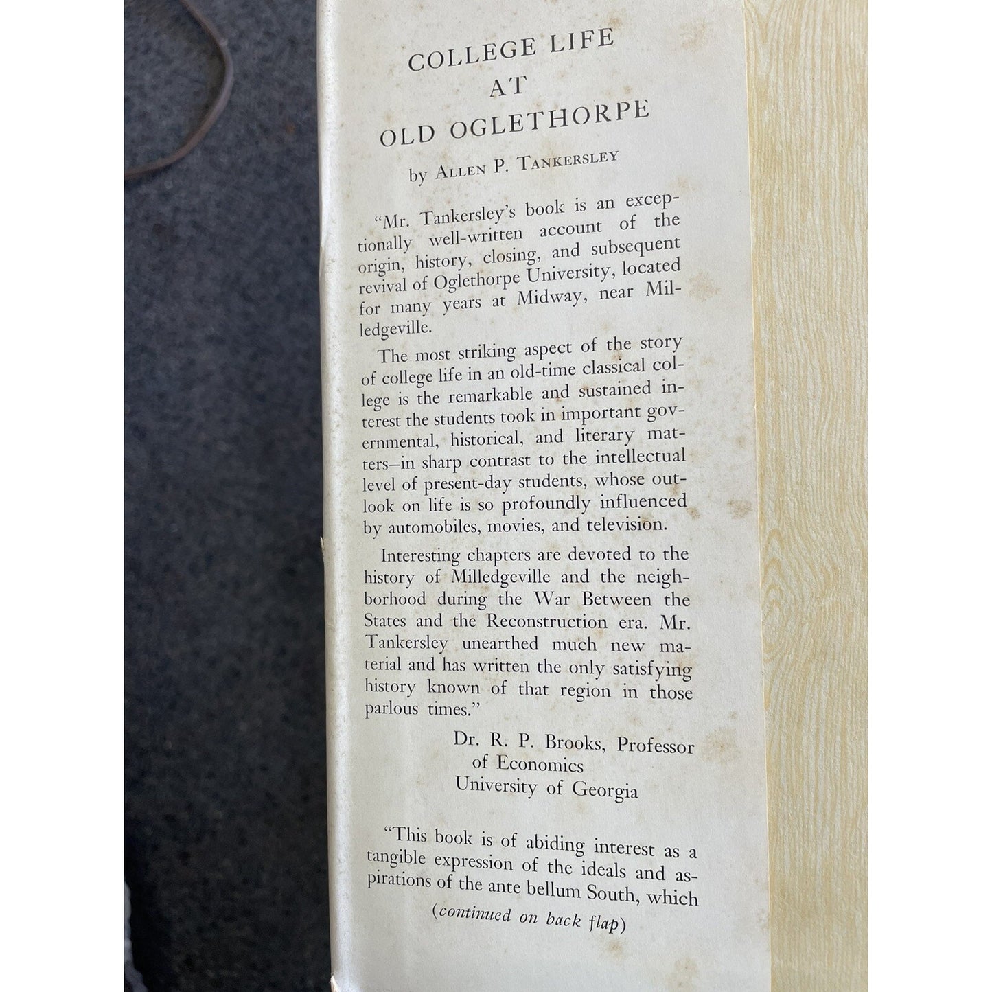 College Life At Old Oglethorpe By Allen P. Tankersley 1951 HB SIGNED BY AUTHOR